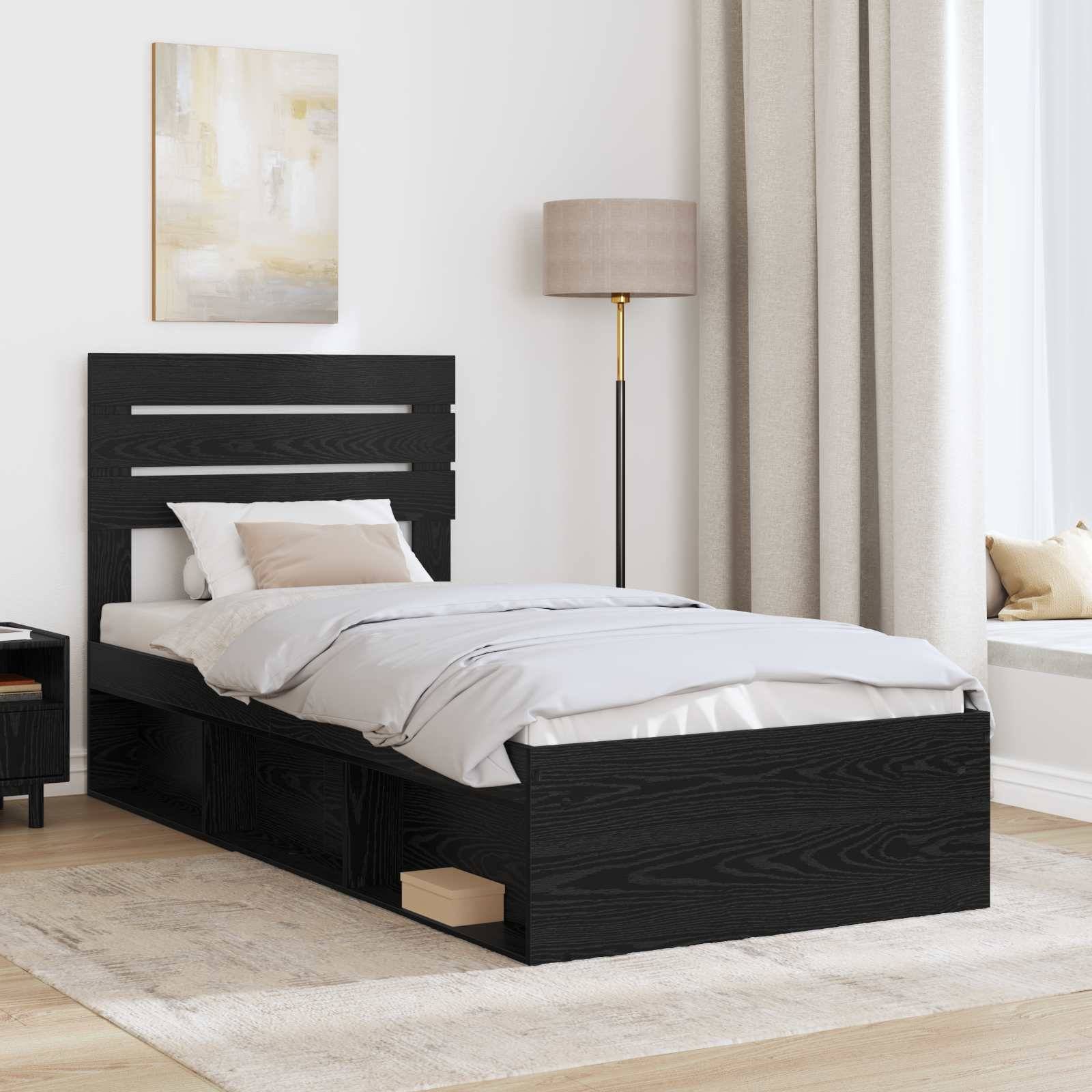 vidaXL Bettrahmen Schwarz 75 x 190 cm Massives Kiefernholz