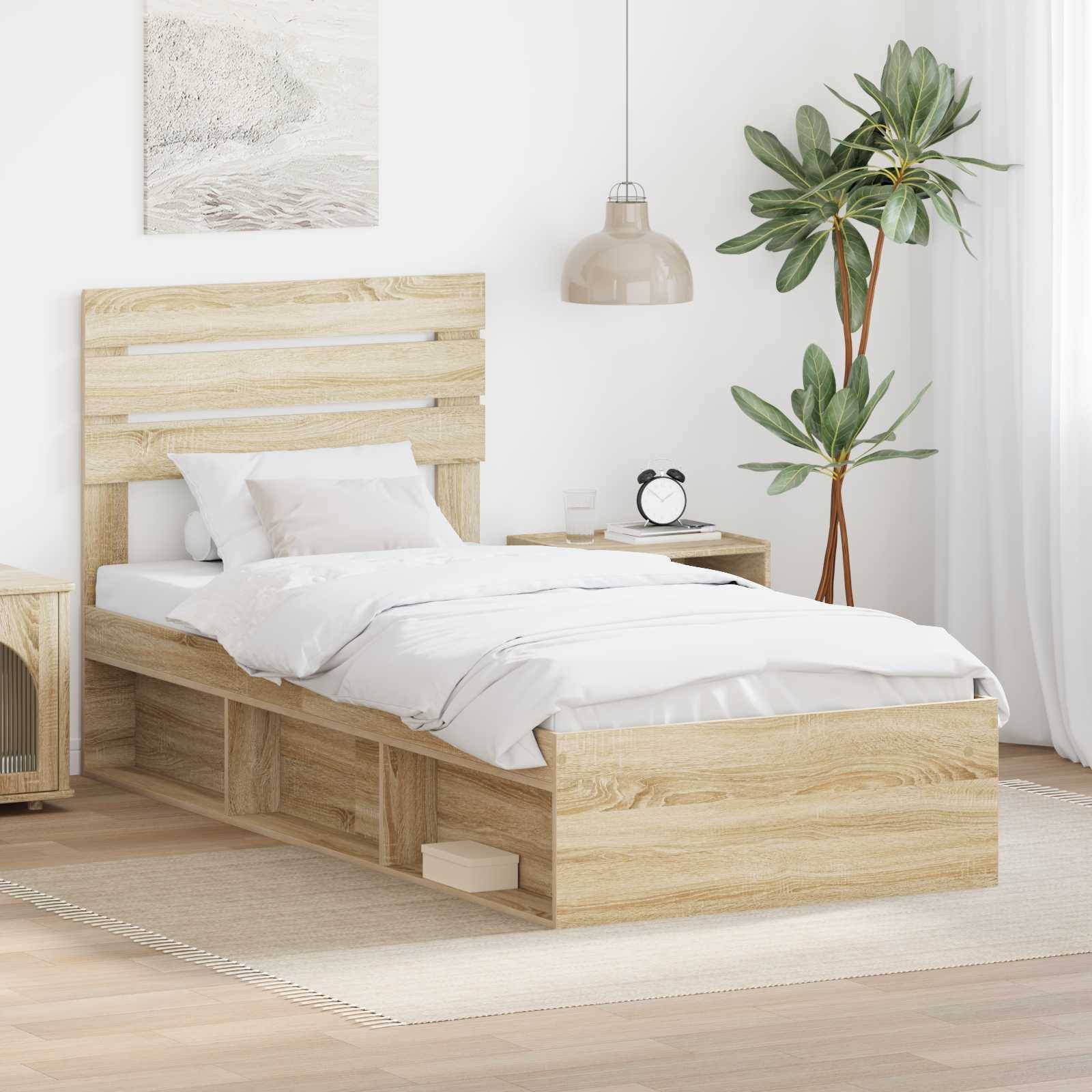 vidaXL Bettrahmen Sonoma-Eiche 75 x 190 cm Massives Kiefernholz