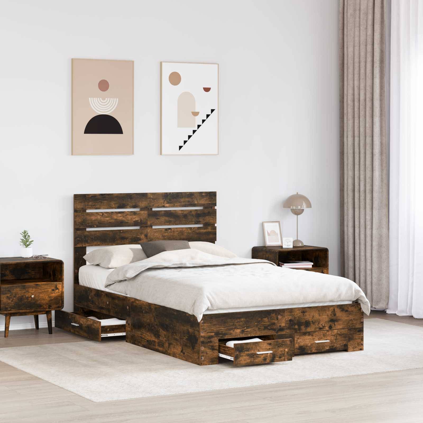 vidaXL Bettrahmen Geräucherte Eiche 120 x 190 cm Holzwerkstoff