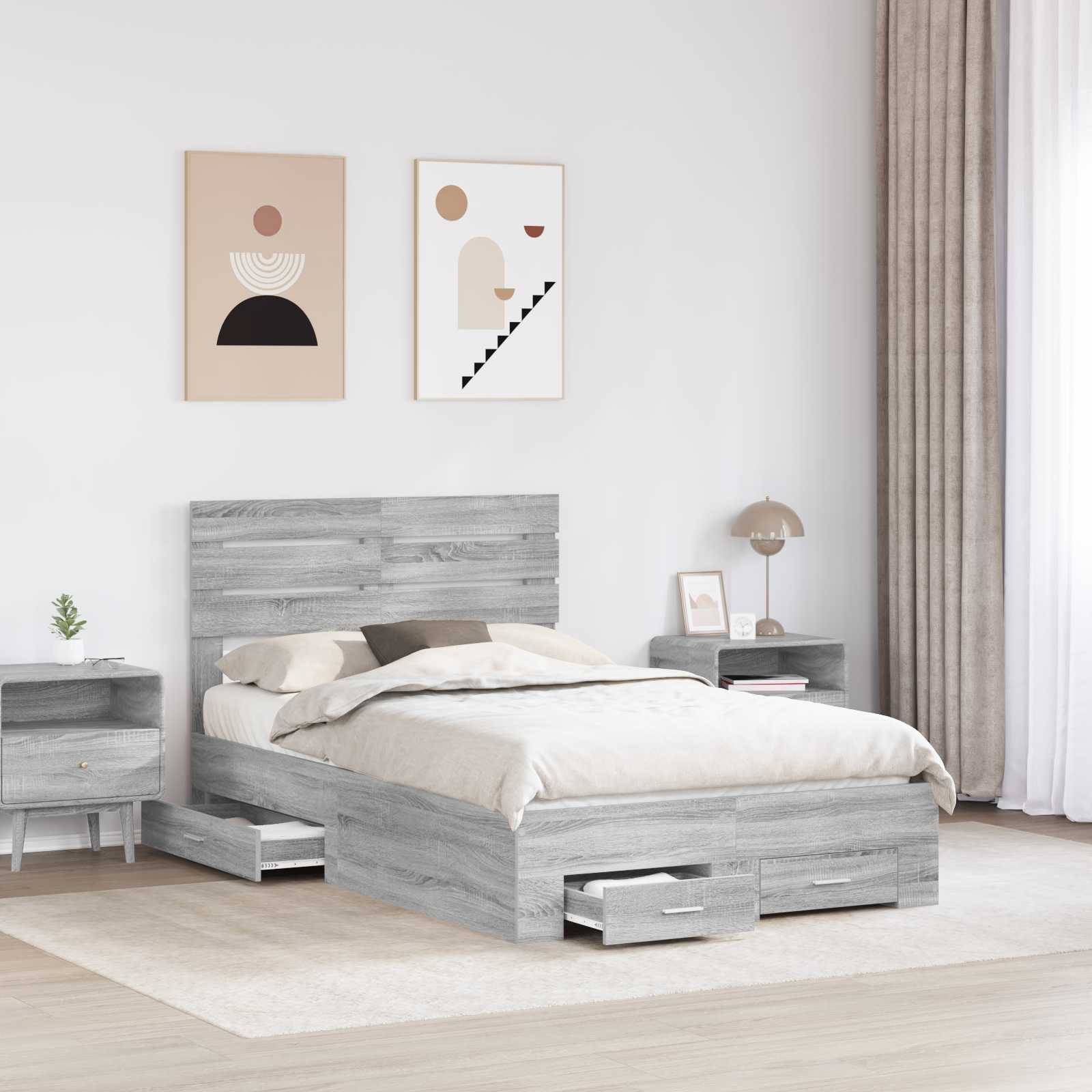 vidaXL Bettrahmen Graues Sonoma 135 x 190 cm Holzwerkstoff