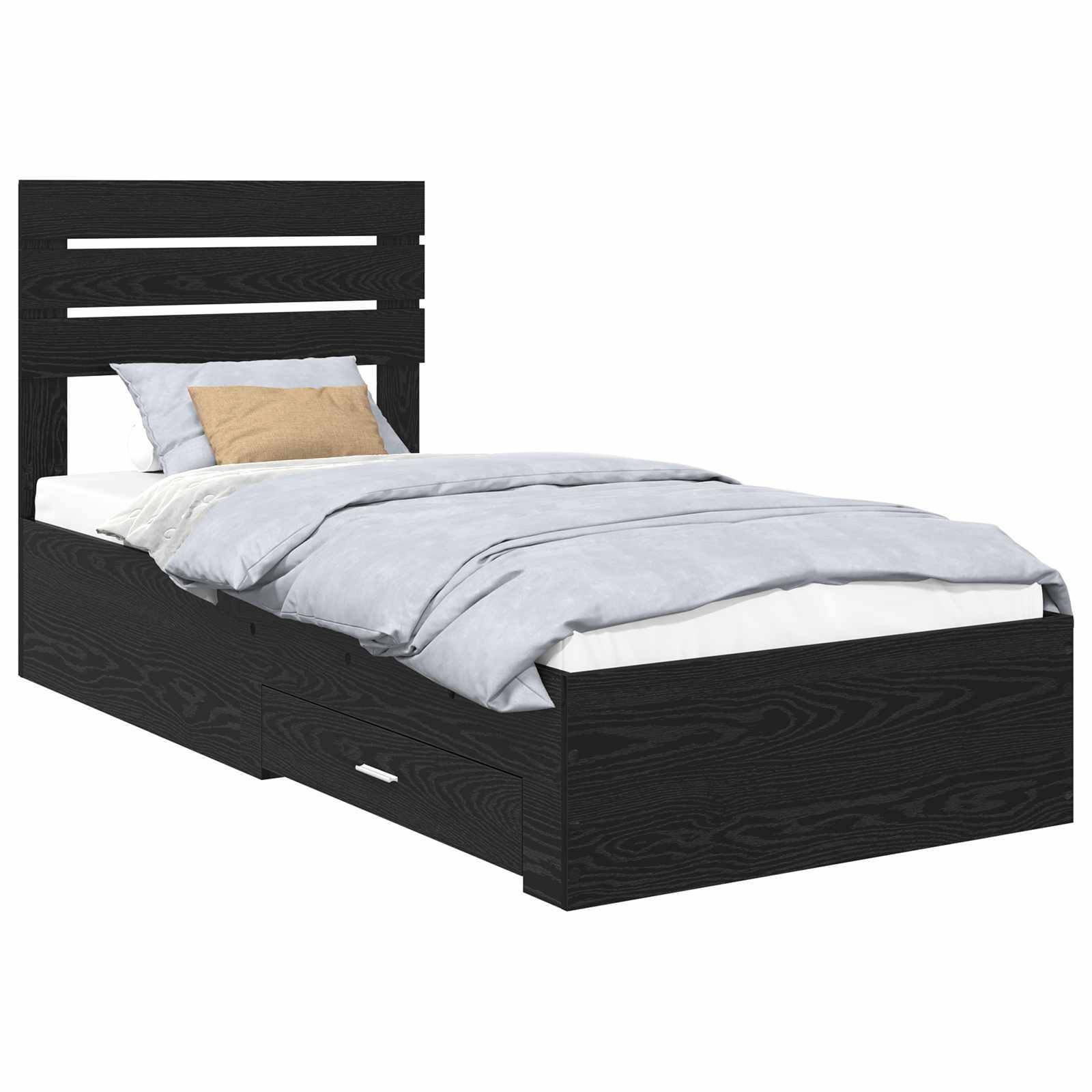 vidaXL Bettrahmen Schwarz Eichen-Optik 90 x 200 cm Holzwerkstoff