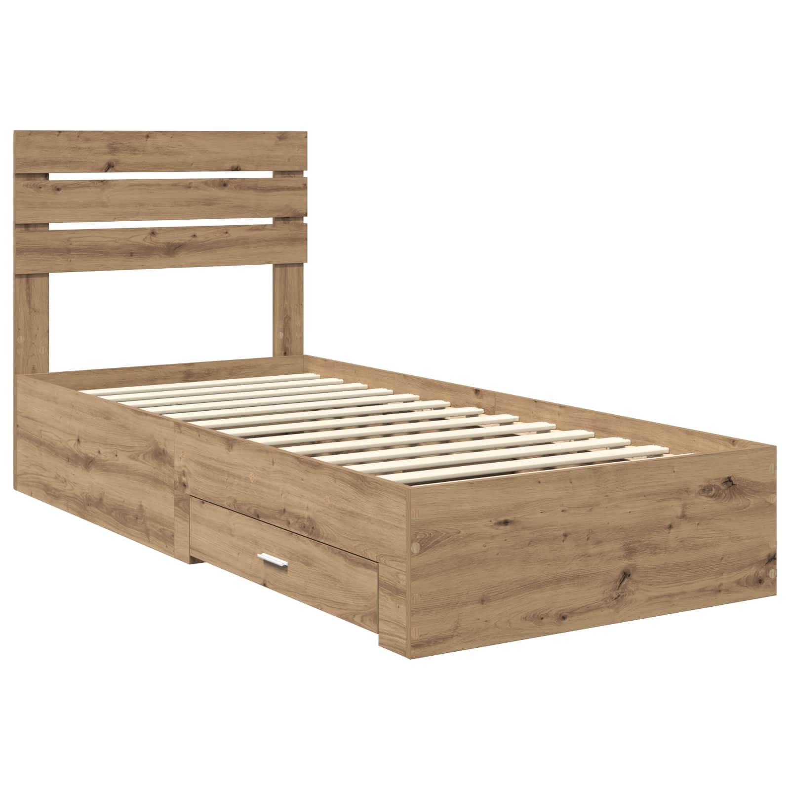 vidaXL Bettrahmen mit Kopfteil Artisan-Eiche 90 x 200 cm Holzwerkstoff