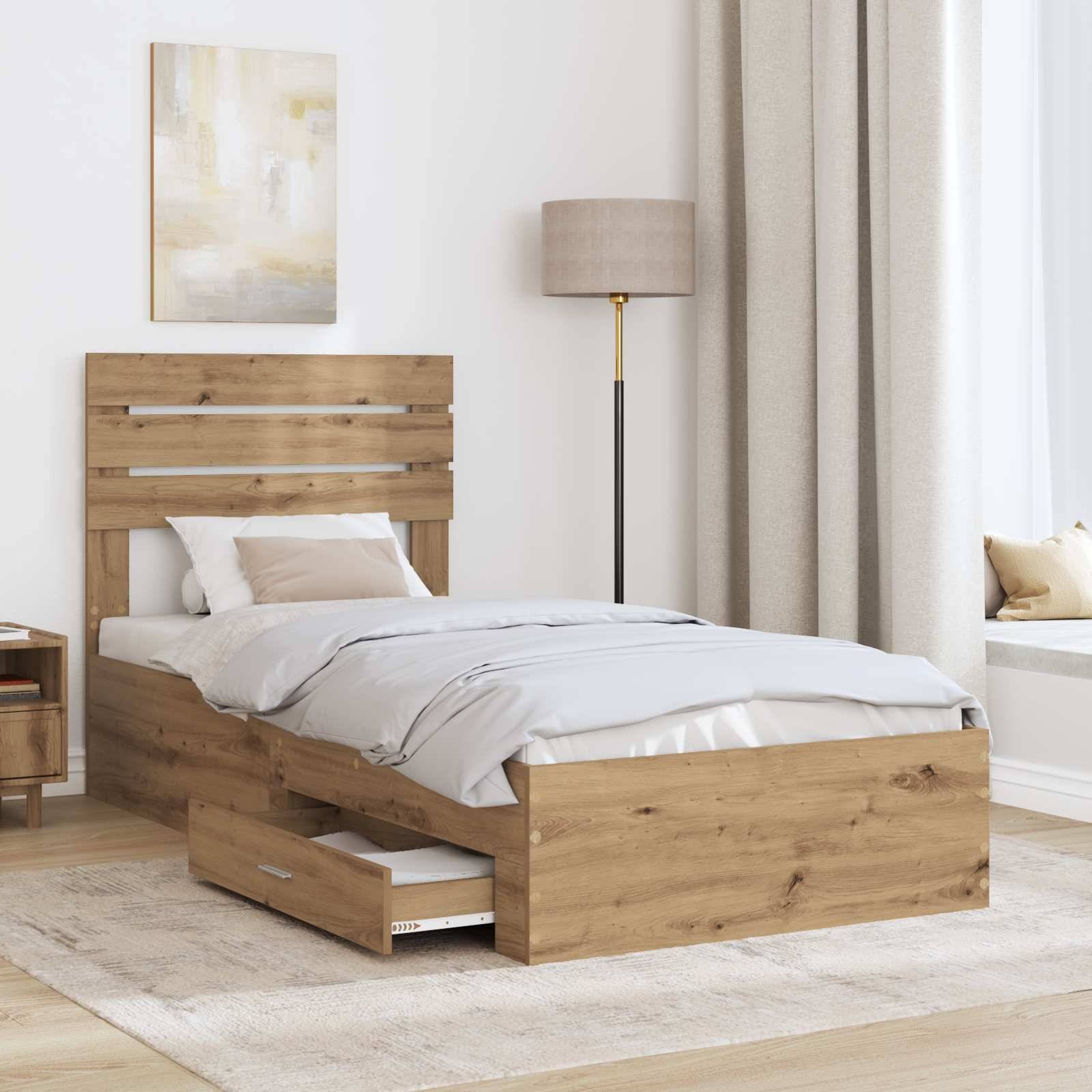 vidaXL Bettrahmen mit Kopfteil Artisan-Eiche 90 x 190 cm Holzwerkstoff