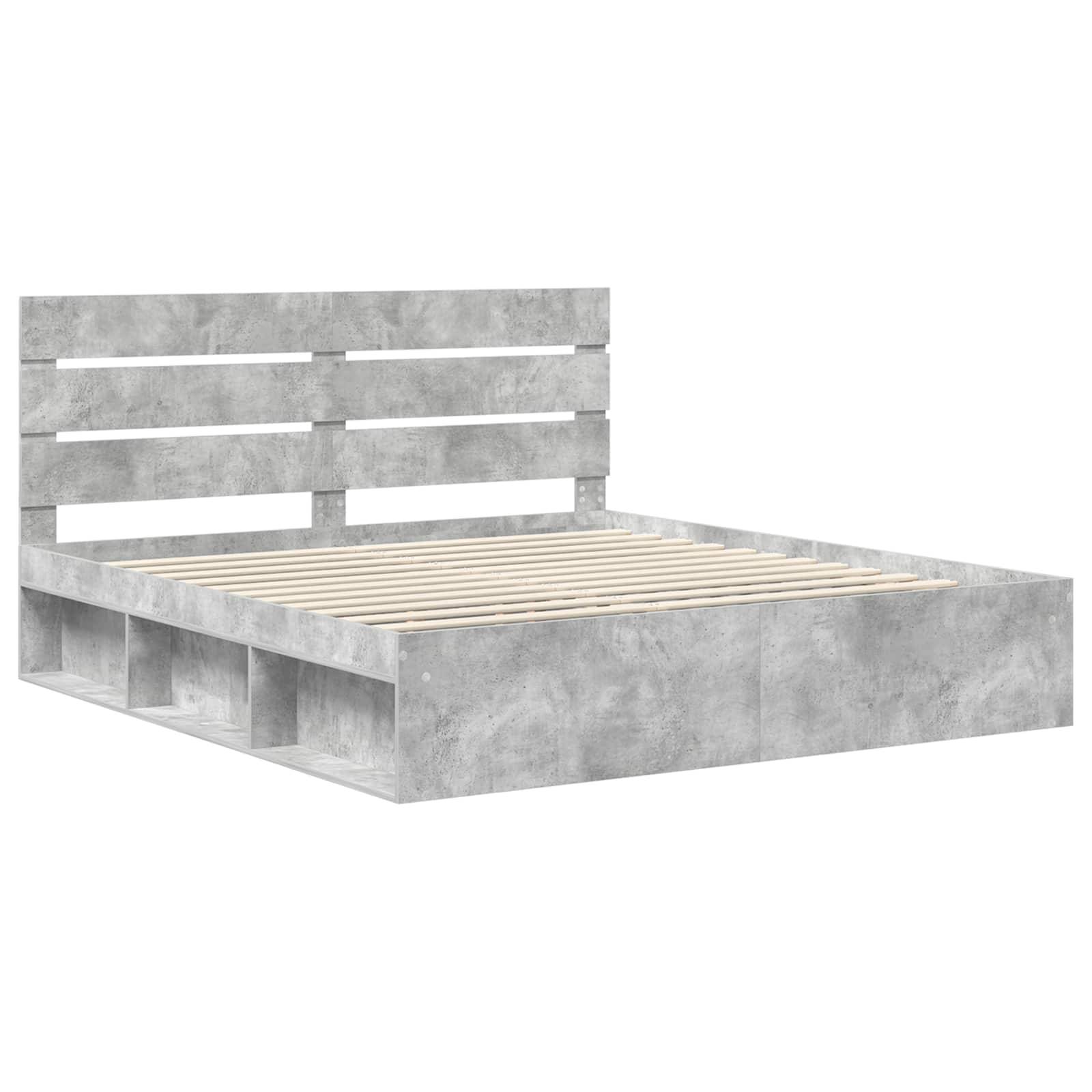 vidaXL Bettrahmen mit Kopfteil Beton 180 x 200 cm Massives Kiefernholz