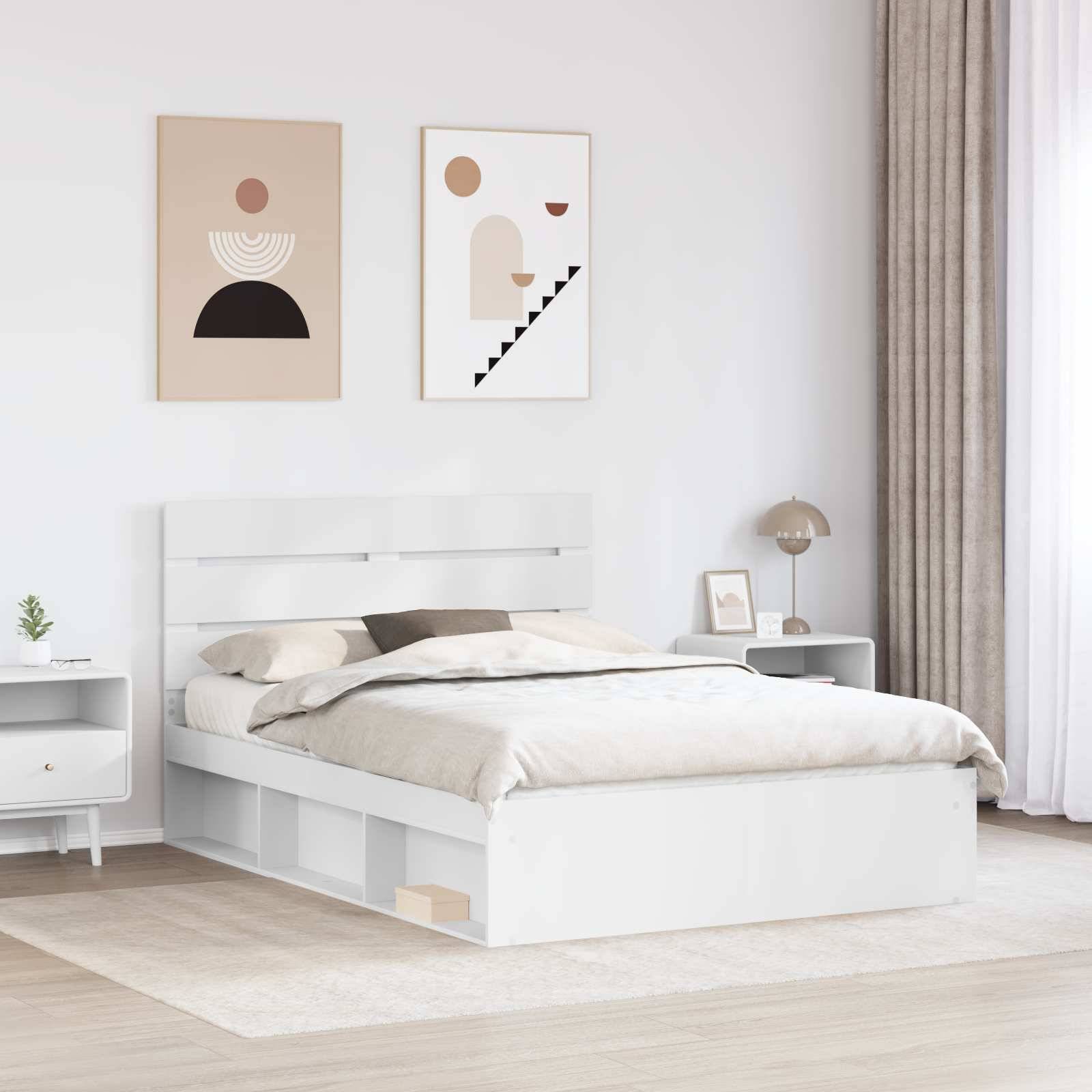 vidaXL Bettrahmen mit Kopfteil Weiß 160 x 200 cm Massives Kiefernholz