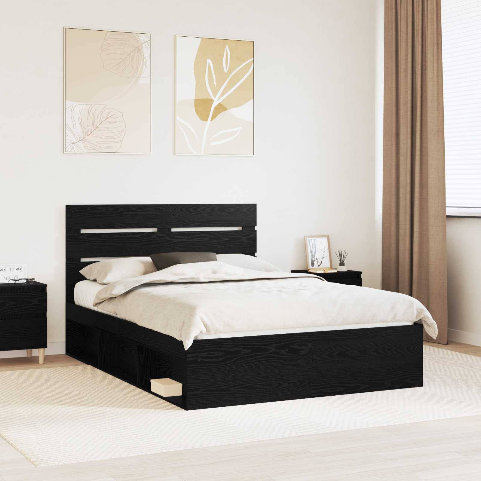 vidaXL Bettrahmen Schwarz 140 x 190 cm Massives Kiefernholz