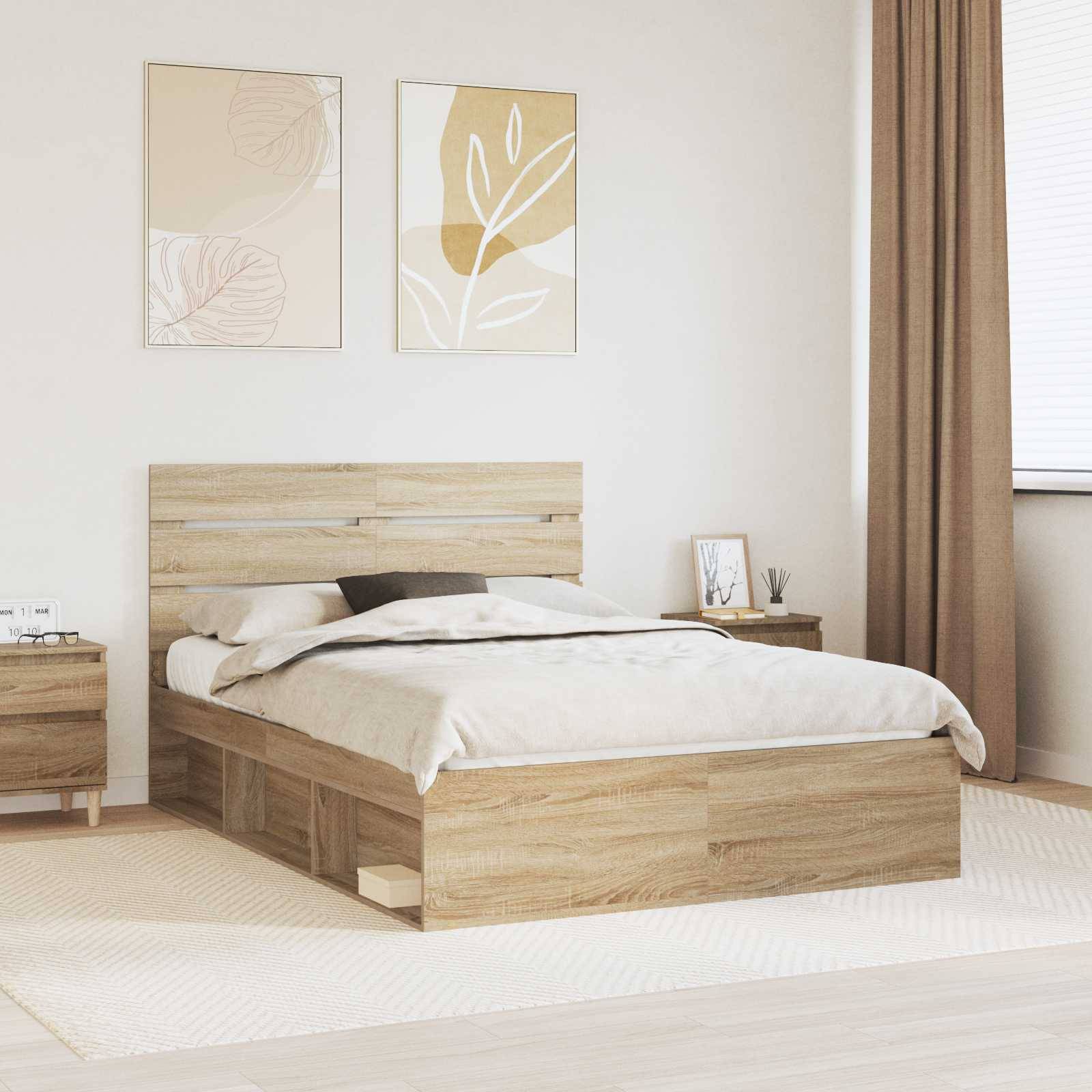 vidaXL Bettrahmen Sonoma-Eiche 150 x 200 cm Massives Kiefernholz