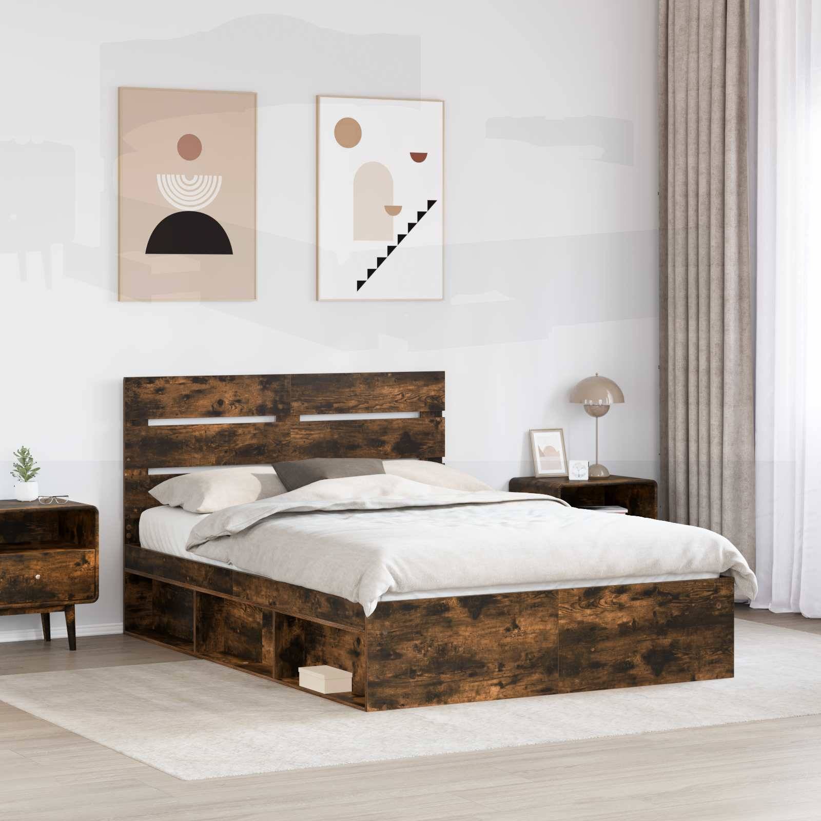 vidaXL Bettrahmen Geräucherte Eiche 150 x 200 cm Massives Kiefernholz