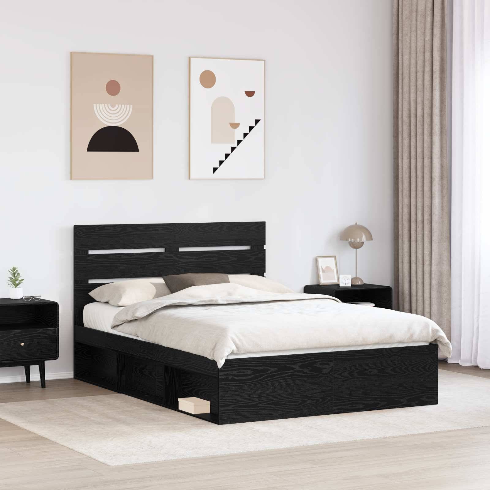 vidaXL Bettrahmen Schwarz 160 x 200 cm Massives Kiefernholz