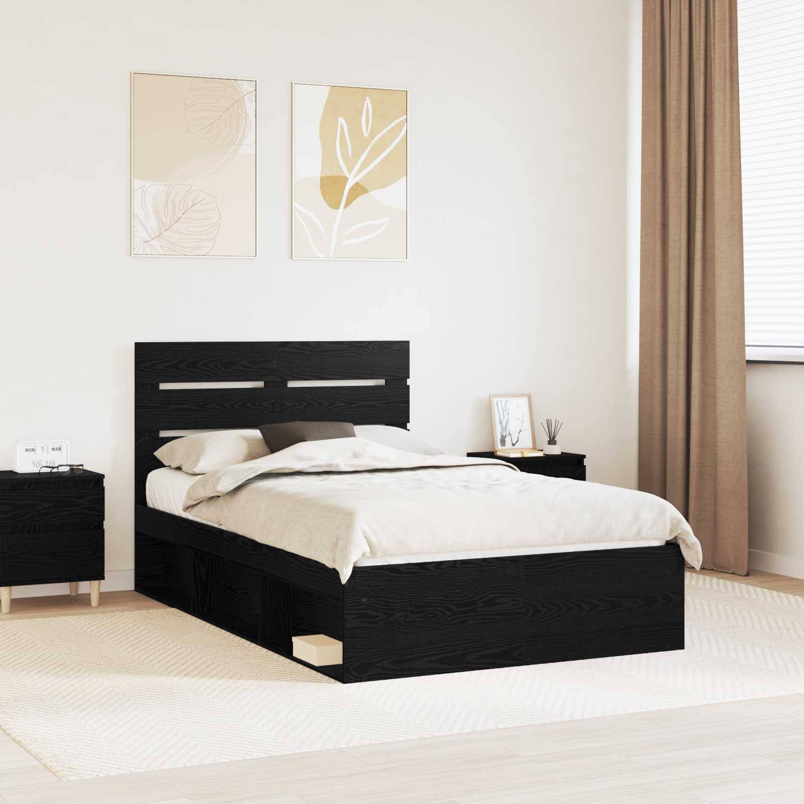 vidaXL Bettrahmen Schwarz 120 x 190 cm Massives Kiefernholz