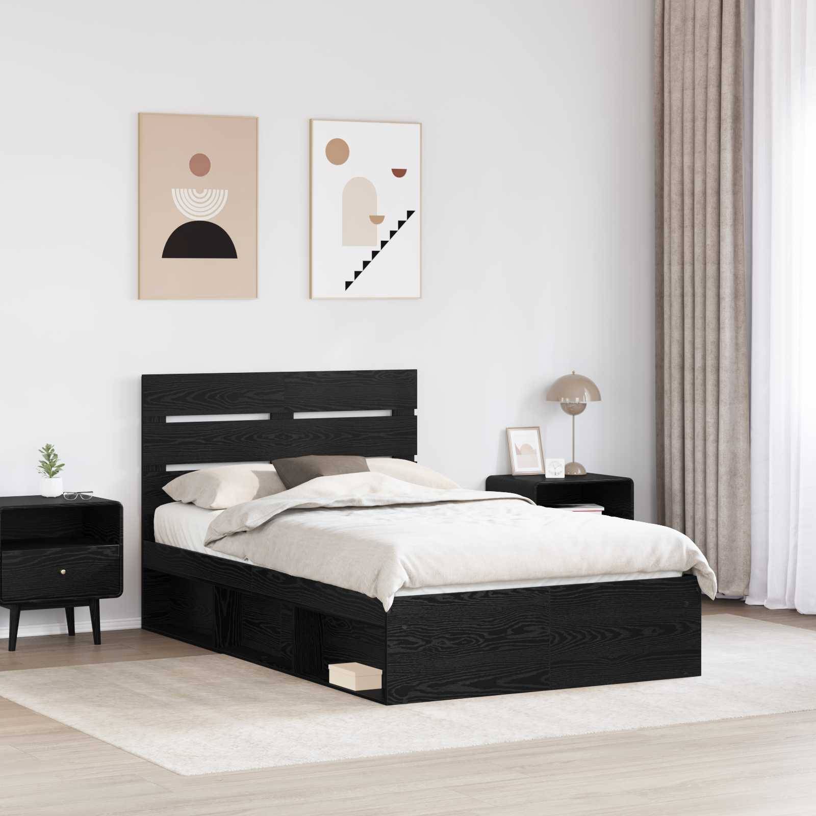 vidaXL Bettrahmen Schwarz 120 x 190 cm Massives Kiefernholz