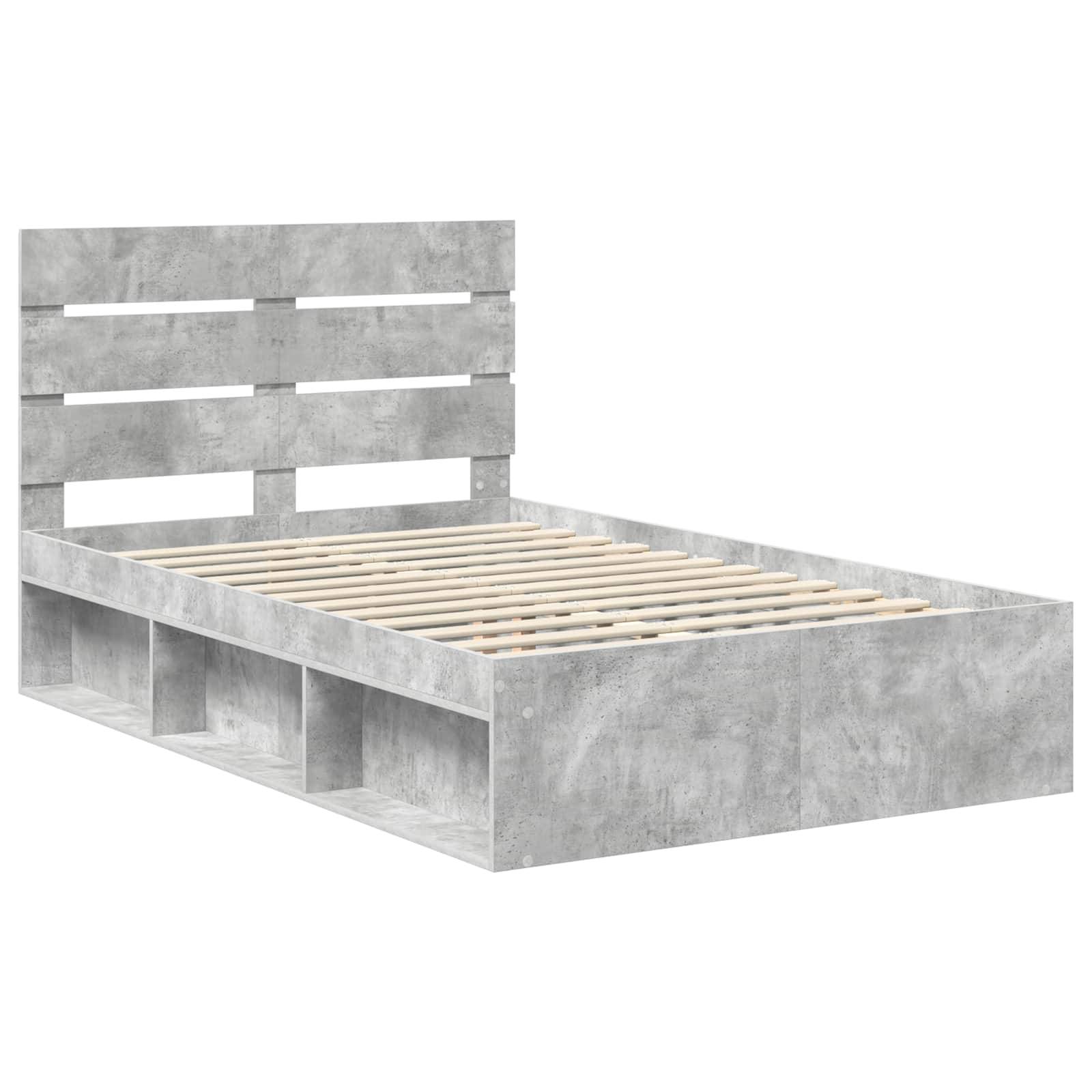vidaXL Bettrahmen mit Kopfteil Beton 120 x 200 cm Massives Kiefernholz