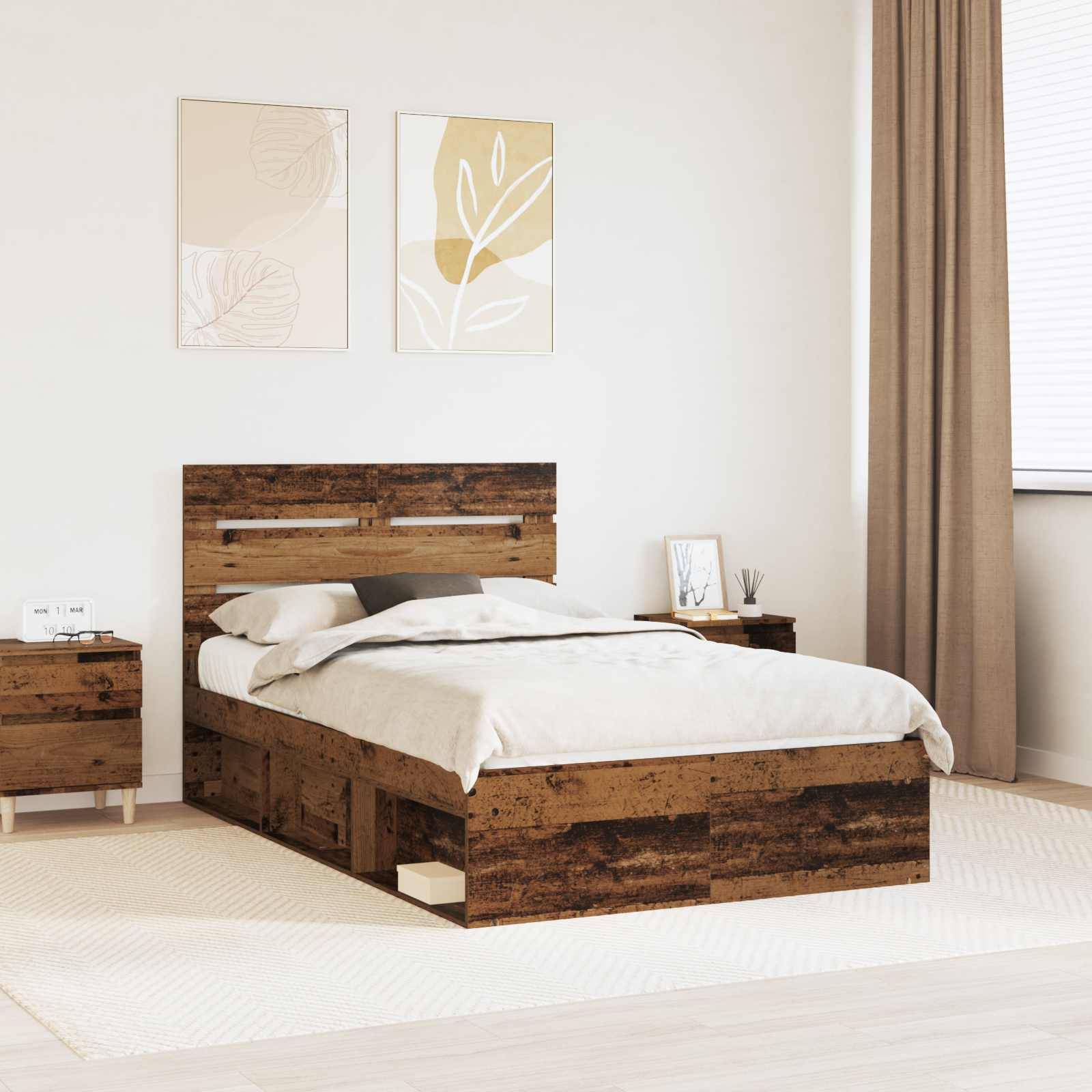 vidaXL Bettrahmen Altholz 120 x 200 cm Massives Kiefernholz