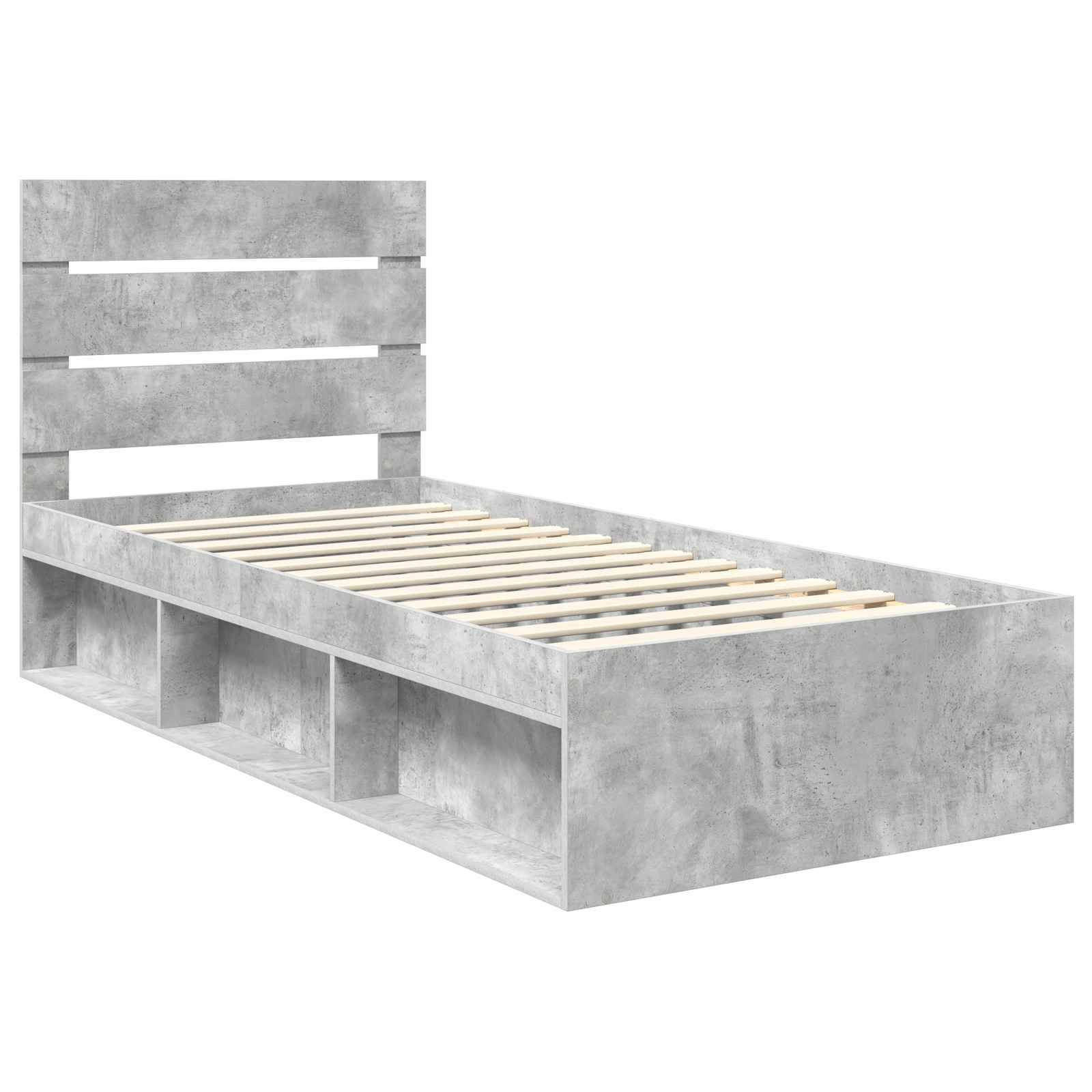 vidaXL Bettrahmen mit Kopfteil Beton 90 x 200 cm Massives Kiefernholz