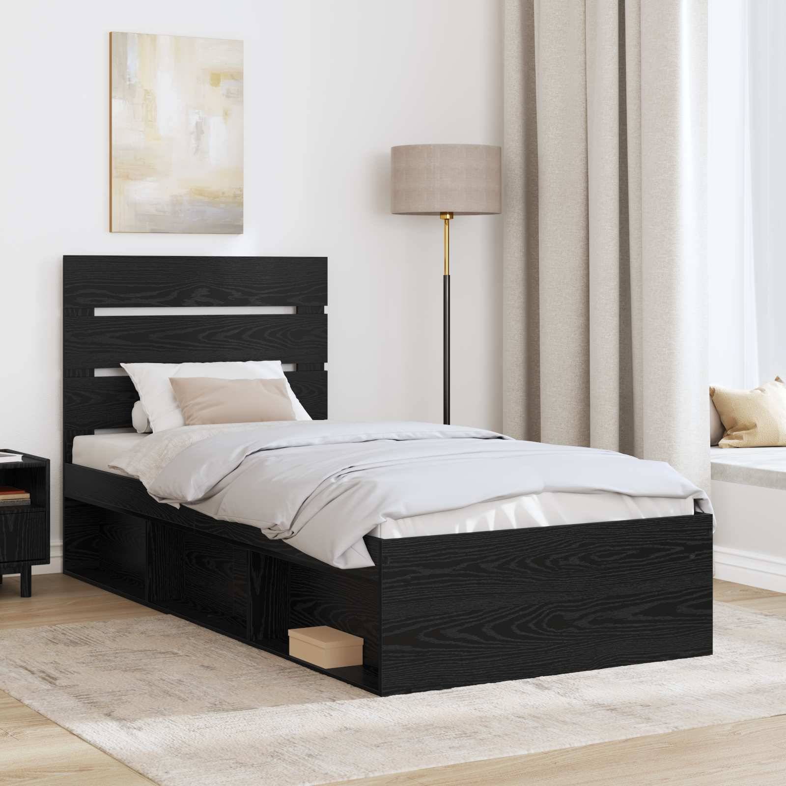 vidaXL Bettrahmen Schwarz 90 x 200 cm Massives Kiefernholz