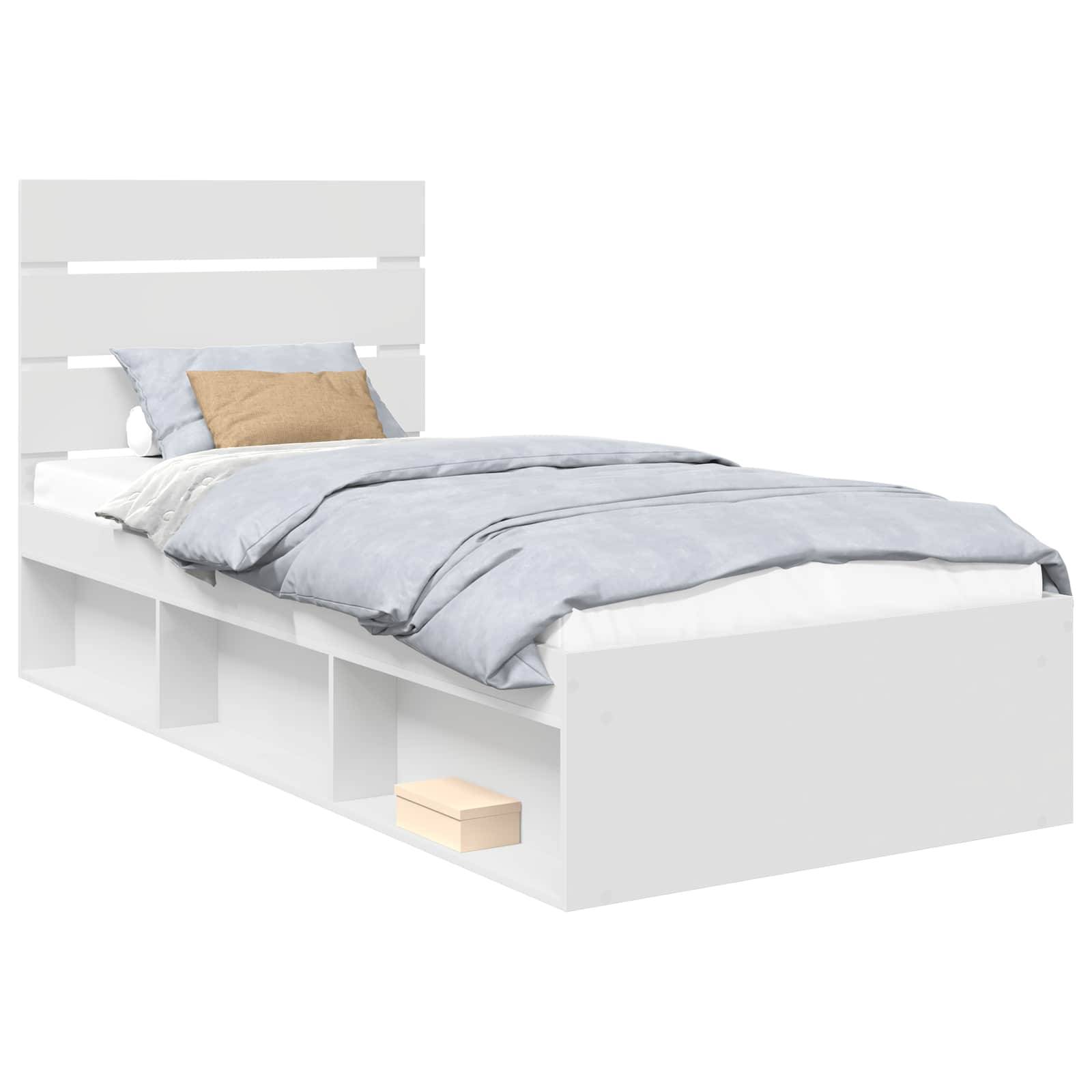 vidaXL Bettrahmen mit Kopfteil Weiß 75 x 190 cm Massives Kiefernholz