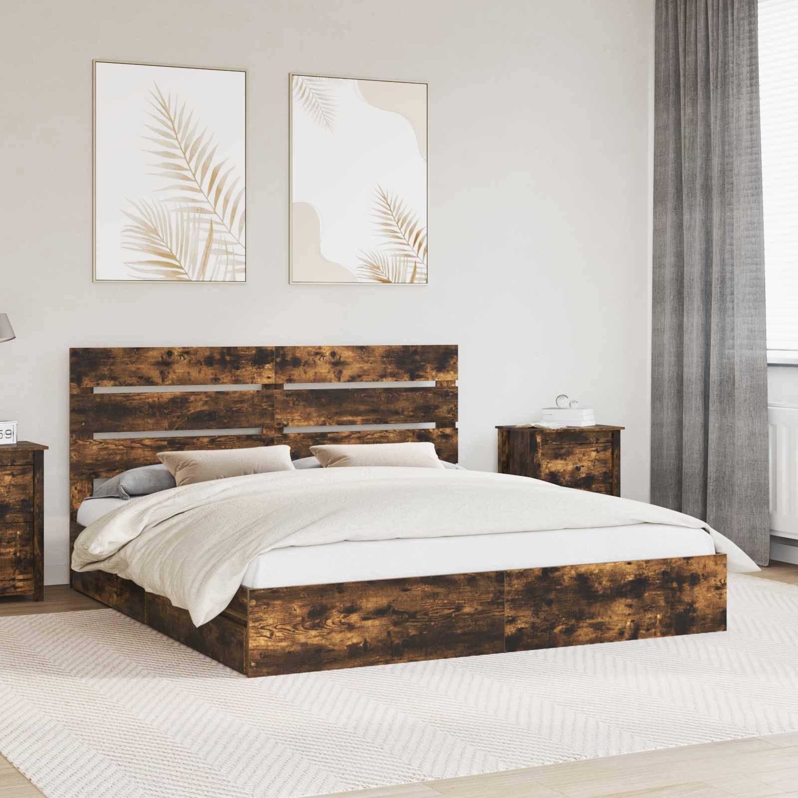 vidaXL Aufbewahrungsbett Geräucherte Eiche 180 x 200 cm Holzwerkstoff