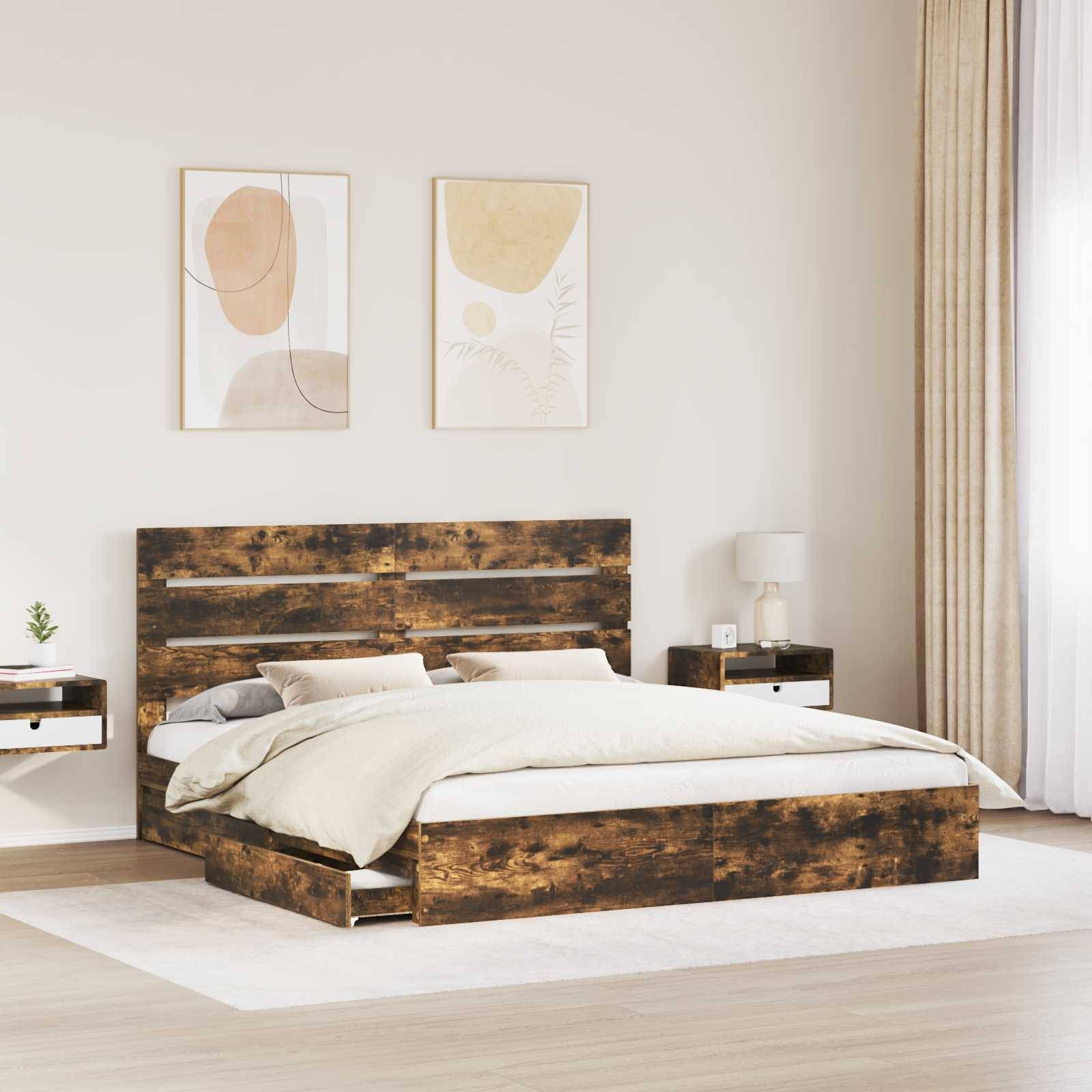 vidaXL Aufbewahrungsbett Geräucherte Eiche 180 x 200 cm Holzwerkstoff