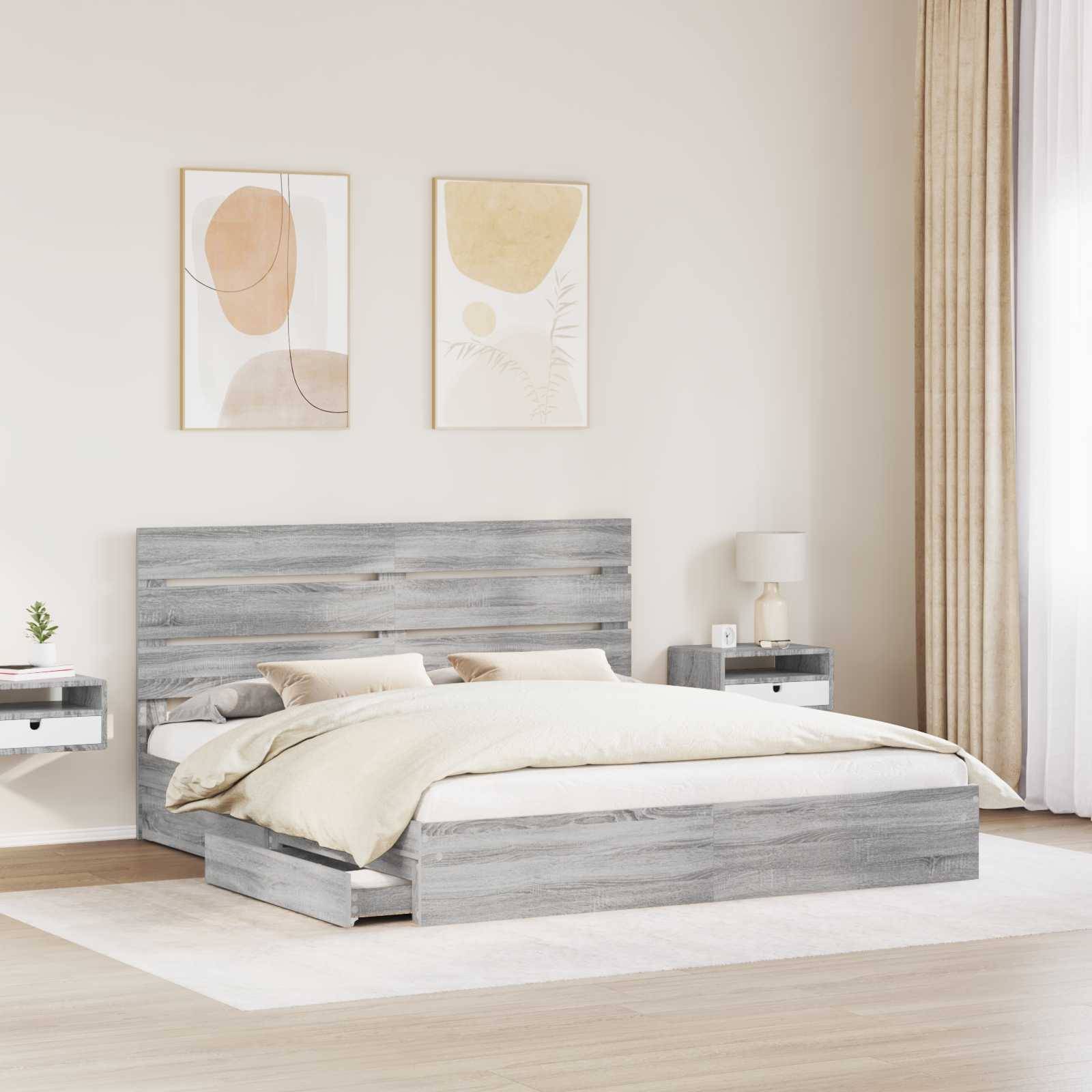 vidaXL Aufbewahrungsbett Graues Sonoma 200 x 200 cm Holzwerkstoff