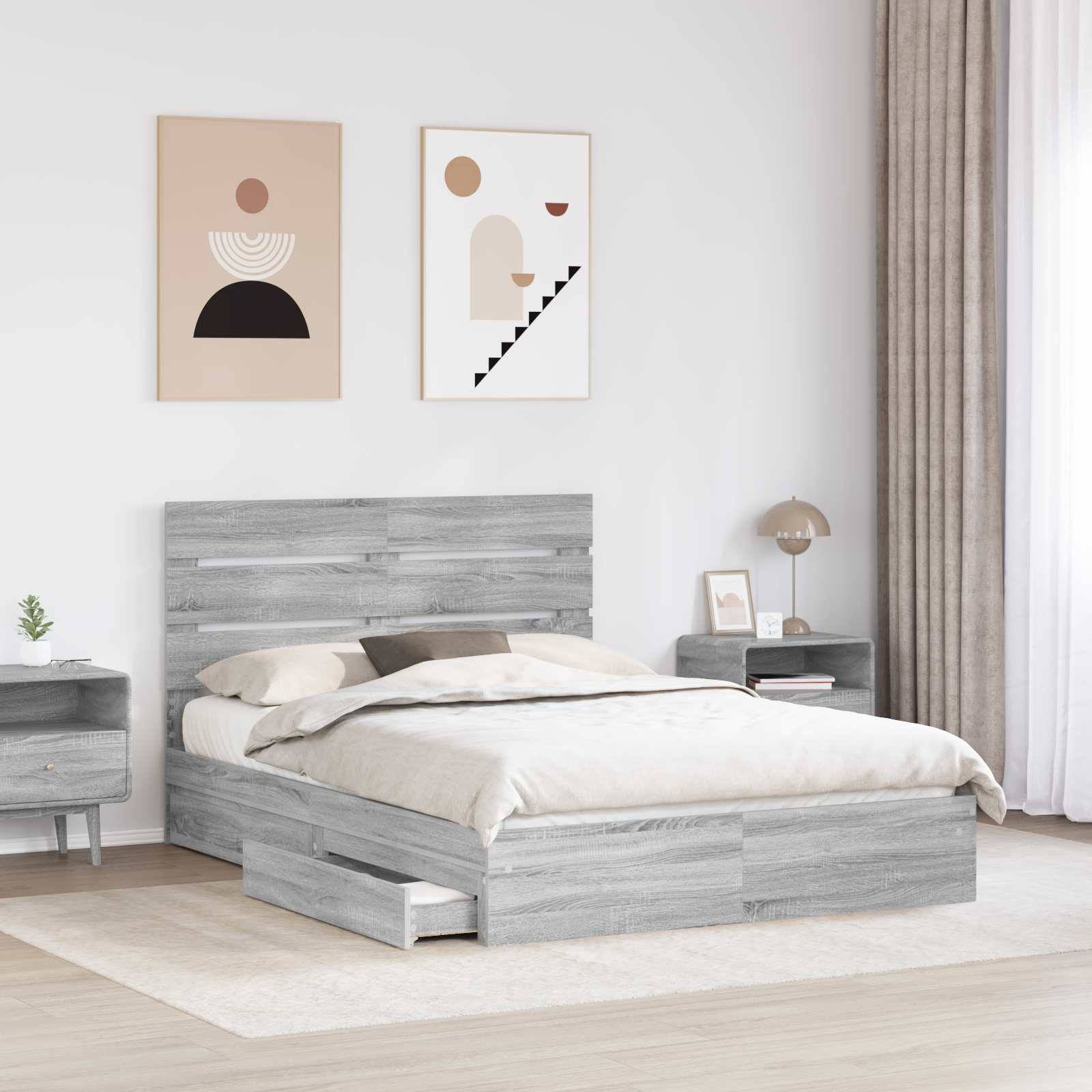 vidaXL Aufbewahrungsbett Graues Sonoma 150 x 200 cm Holzwerkstoff