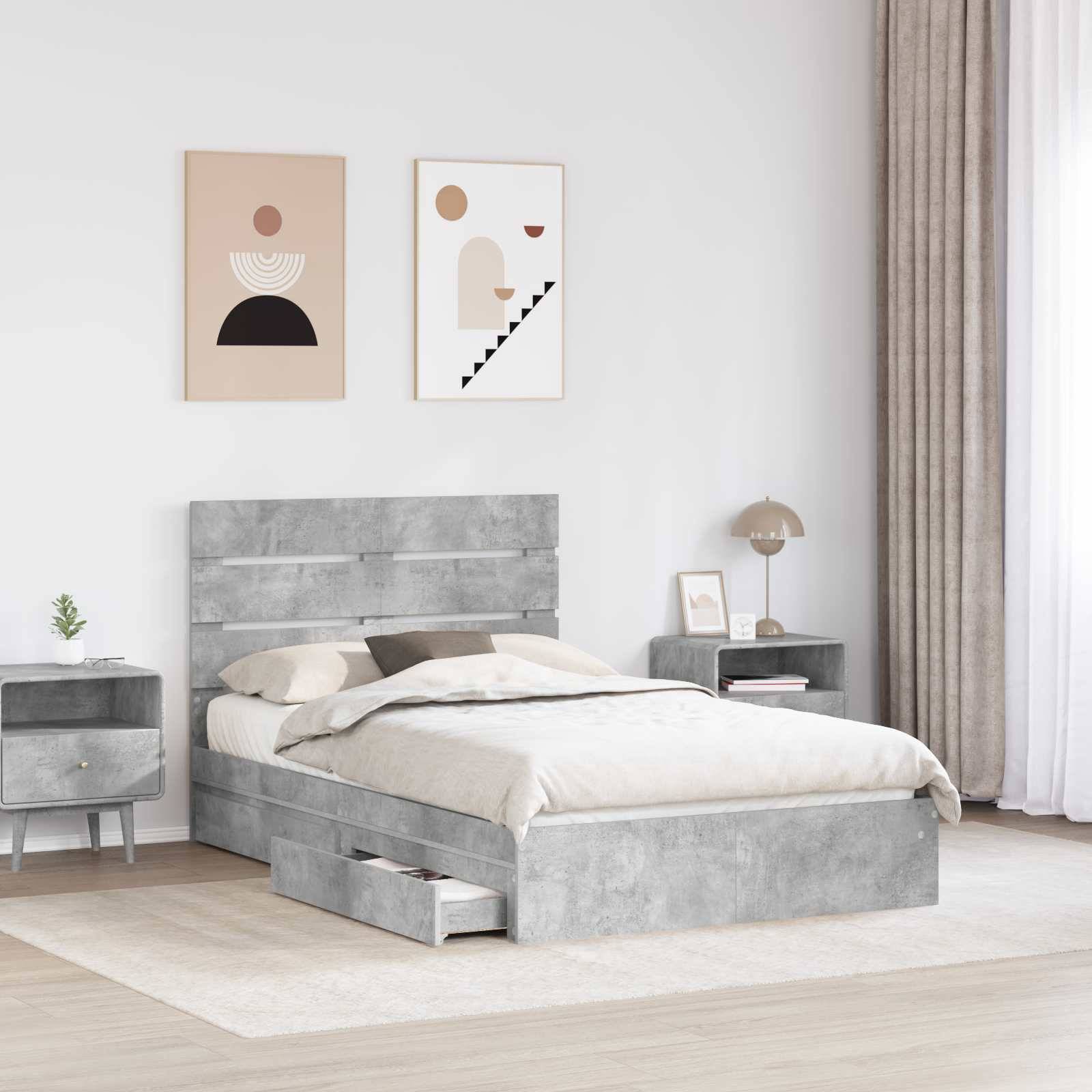 vidaXL Aufbewahrungsbett Beton Grau 135 x 190 cm Holzwerkstoff