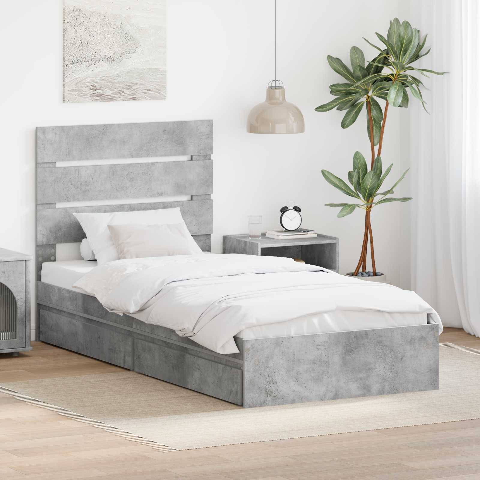 vidaXL Aufbewahrungsbett Beton Grau 90 x 190 cm Holzwerkstoff