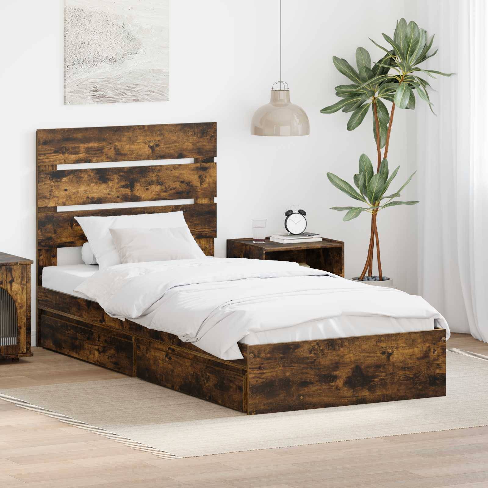 vidaXL Aufbewahrungsbett Geräucherte Eiche 100 x 200 cm Holzwerkstoff