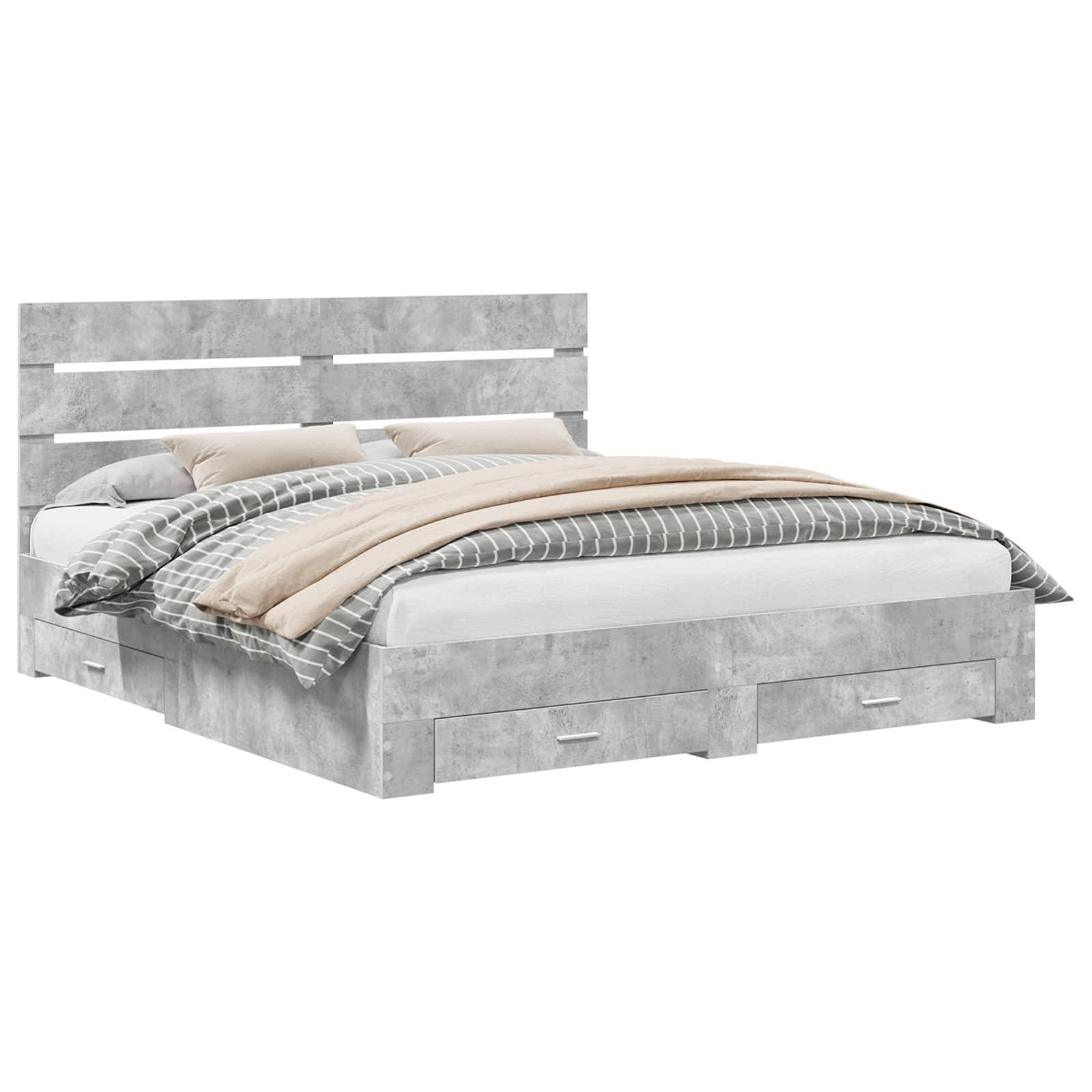 vidaXL Bettrahmen mit Schubladen Beton Grau 200 x 200 cm Holzwerkstoff