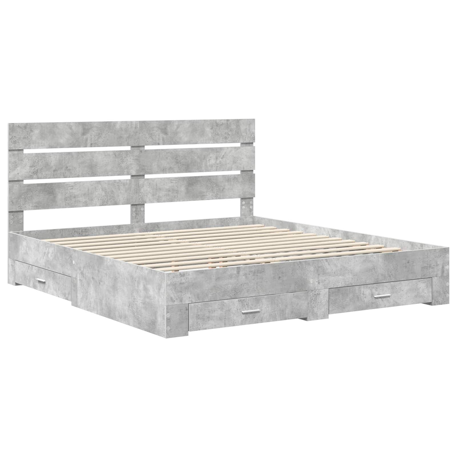 vidaXL Bettrahmen mit Schubladen Beton Grau 200 x 200 cm Holzwerkstoff