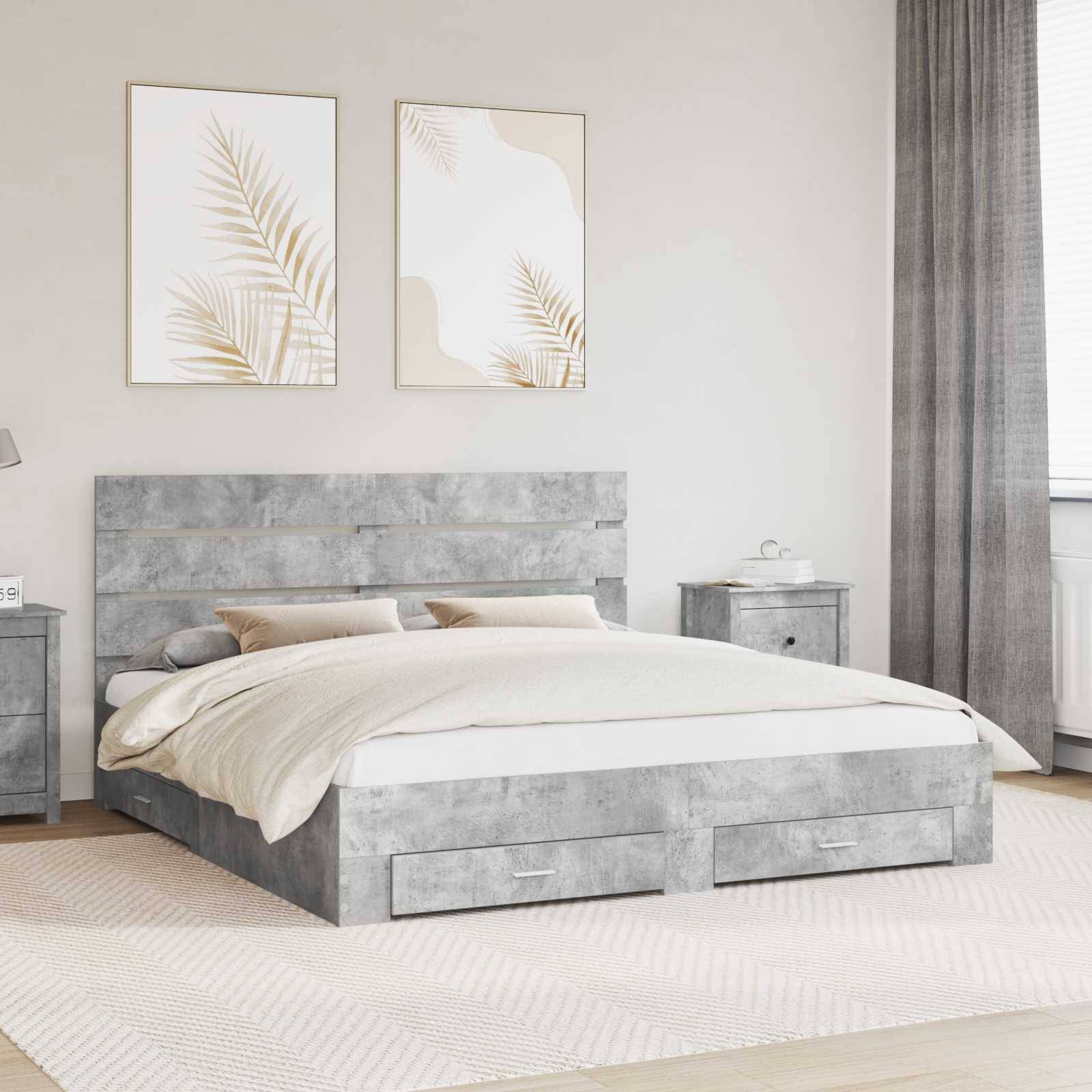 vidaXL Bettrahmen mit Schubladen Beton Grau 200 x 200 cm Holzwerkstoff