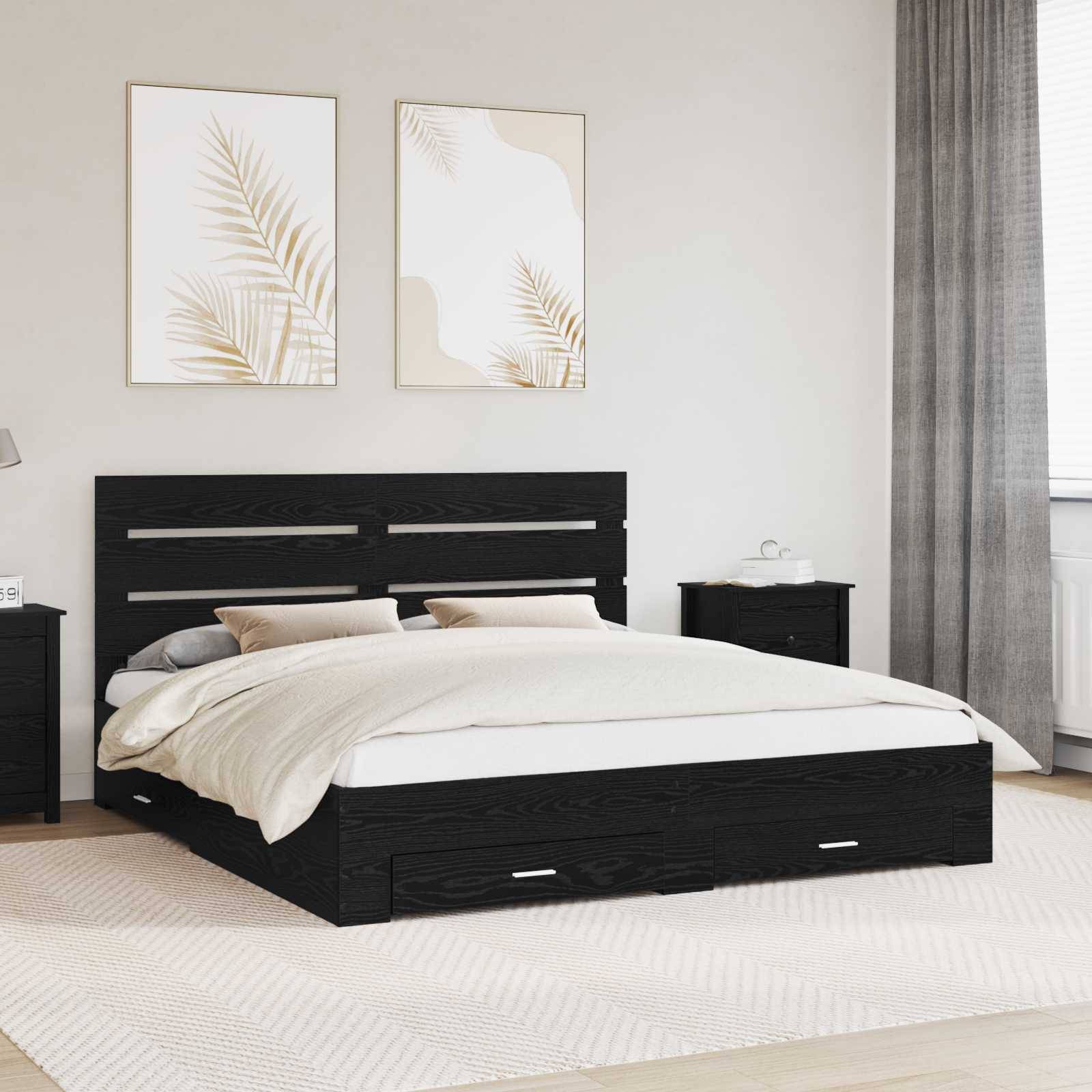 vidaXL Bettrahmen Schwarz Eichen-Optik 180 x 200 cm Holzwerkstoff