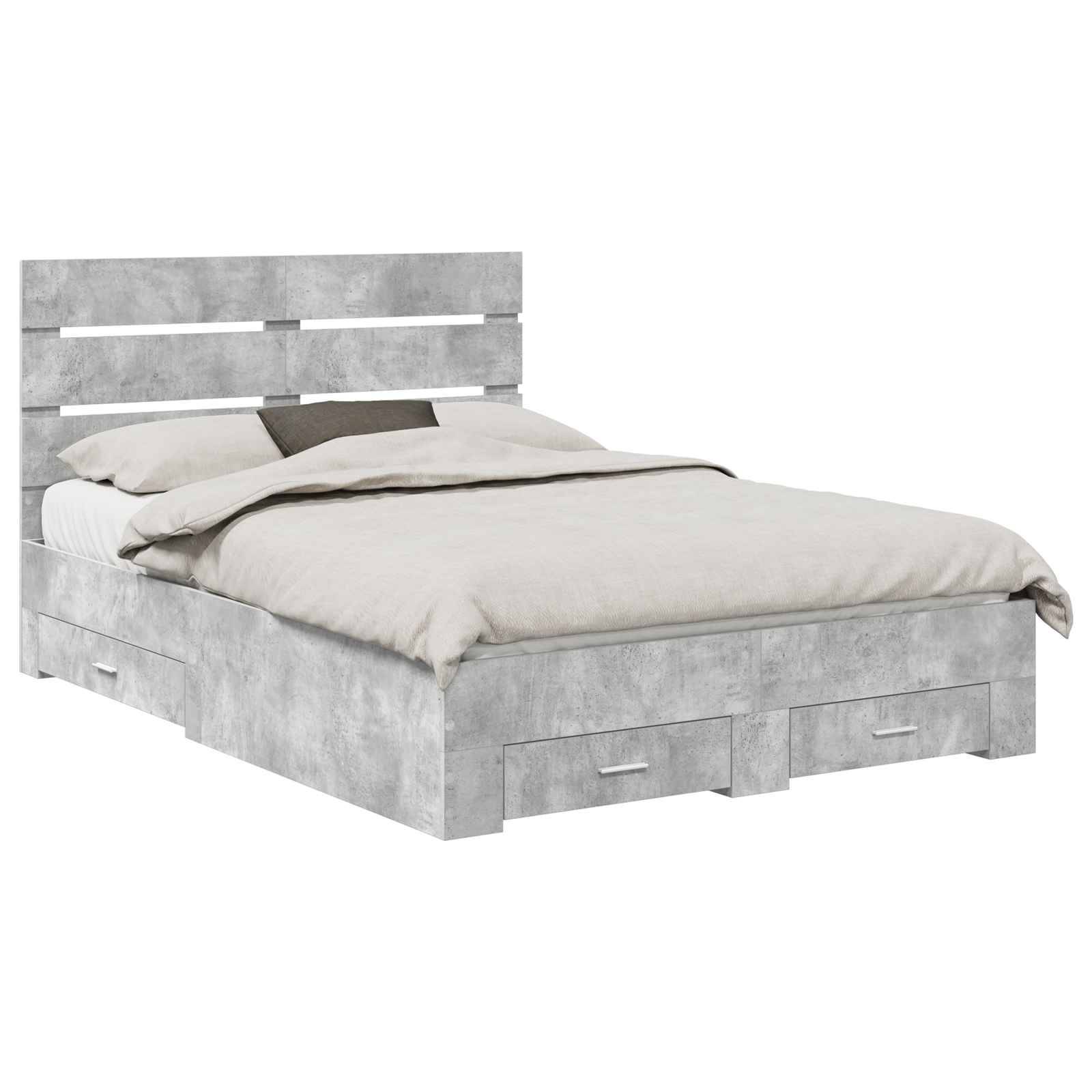 vidaXL Bettrahmen mit Schubladen Beton Grau 140 x 190 cm Holzwerkstoff