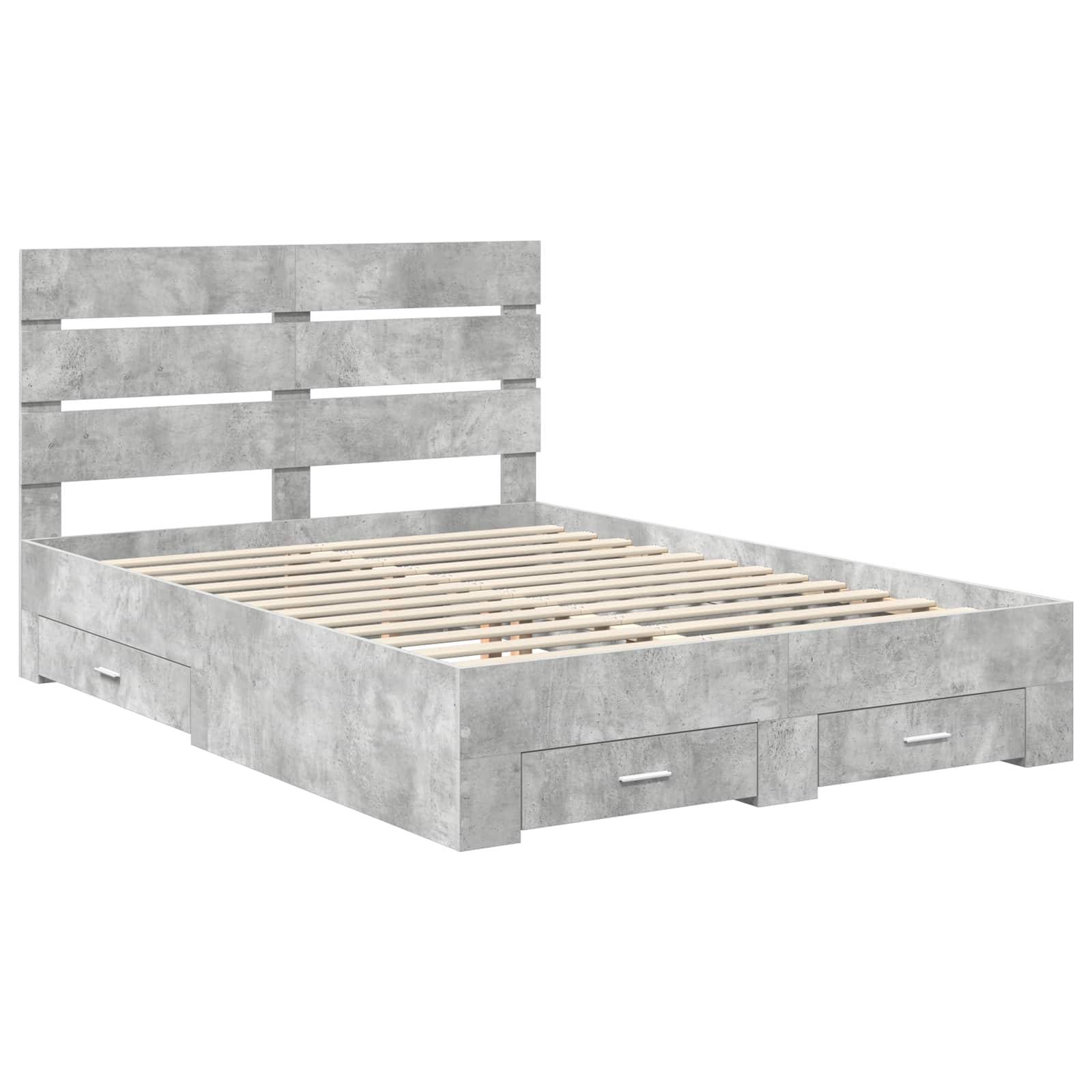 vidaXL Bettrahmen mit Schubladen Beton Grau 140 x 190 cm Holzwerkstoff