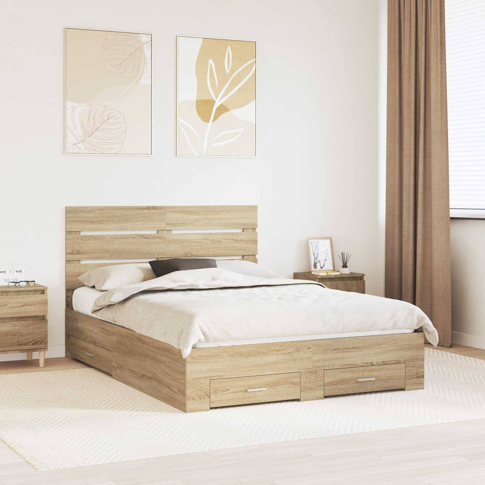 vidaXL Bettrahmen mit Kopfteil Sonoma-Eiche 150 x 200 cm Holzwerkstoff
