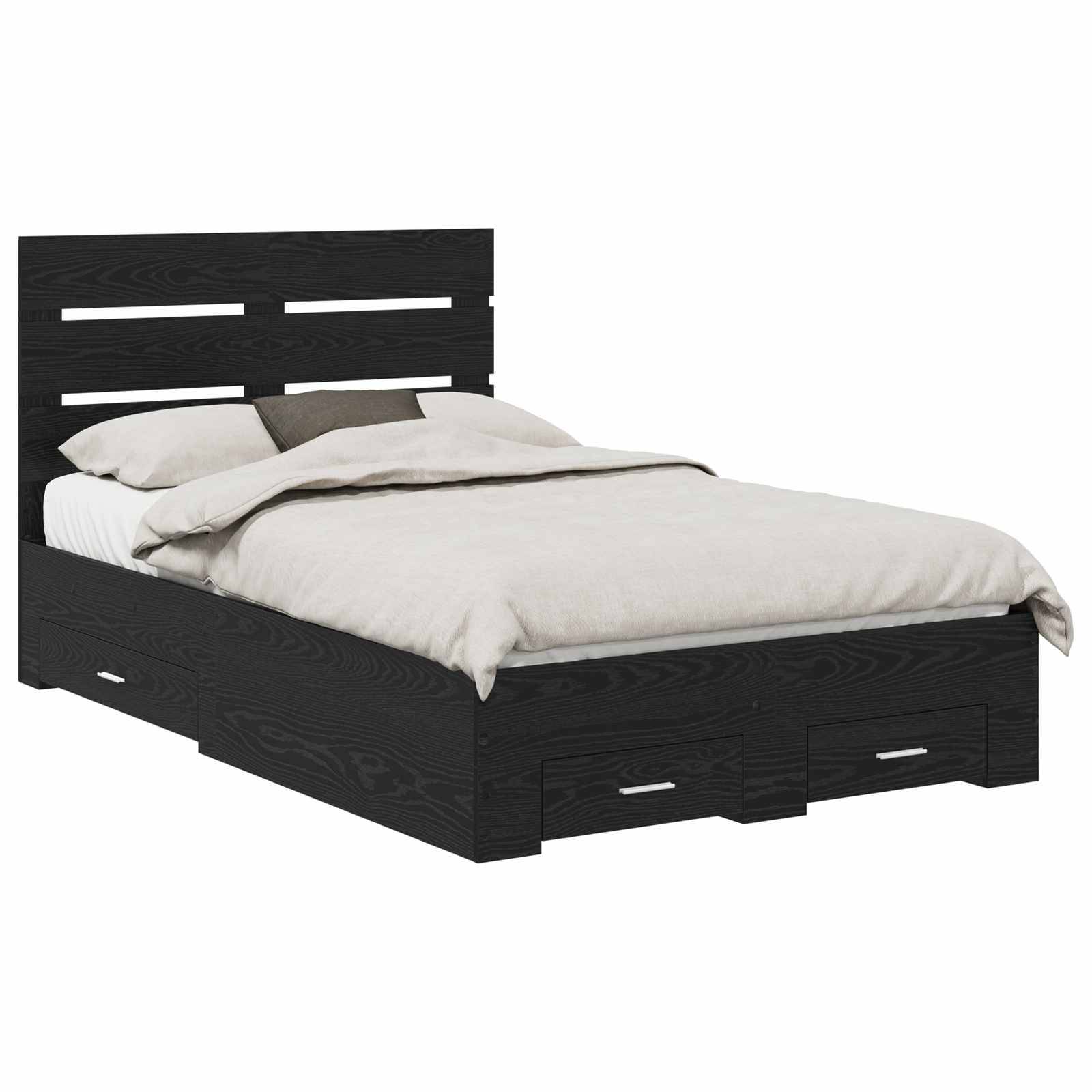 vidaXL Bettrahmen Schwarz Eichen-Optik 120 x 190 cm Holzwerkstoff