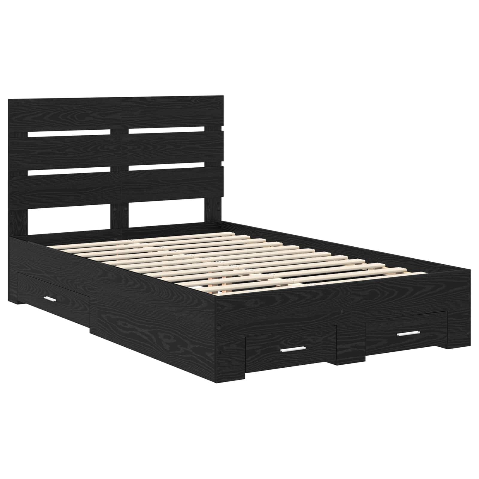 vidaXL Bettrahmen Schwarz Eichen-Optik 135 x 190 cm Holzwerkstoff