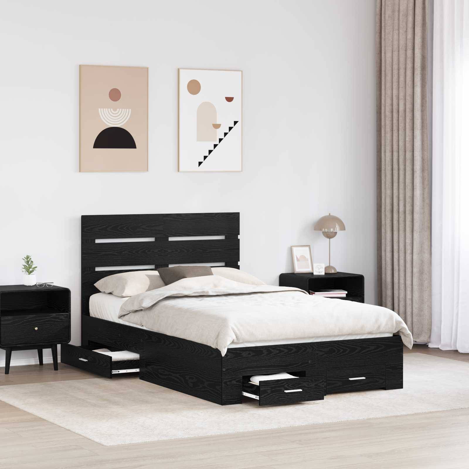 vidaXL Bettrahmen Schwarz Eichen-Optik 120 x 190 cm Holzwerkstoff