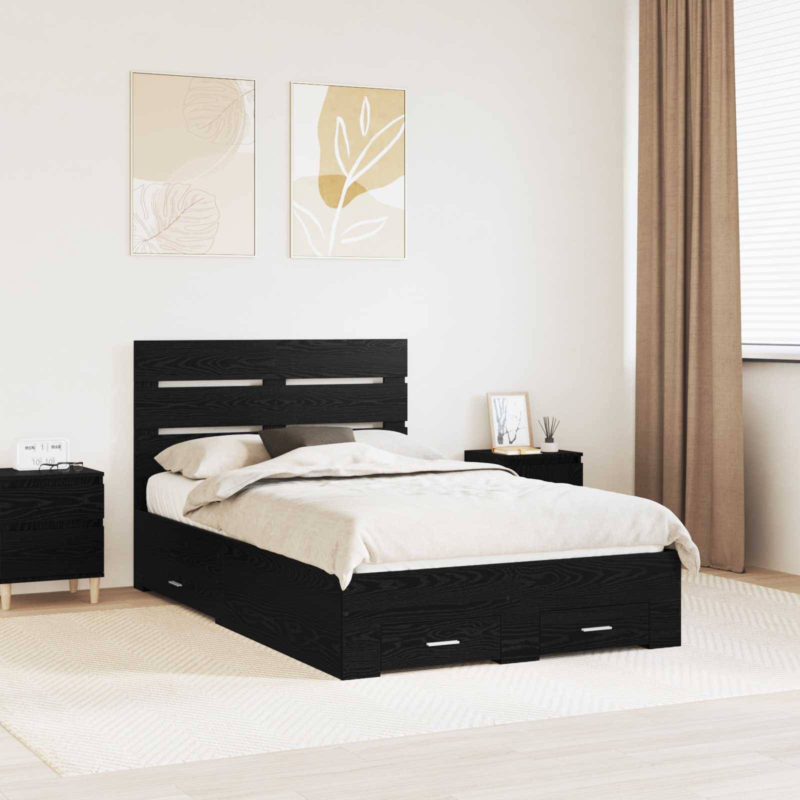 vidaXL Bettrahmen Schwarz Eichen-Optik 120 x 190 cm Holzwerkstoff