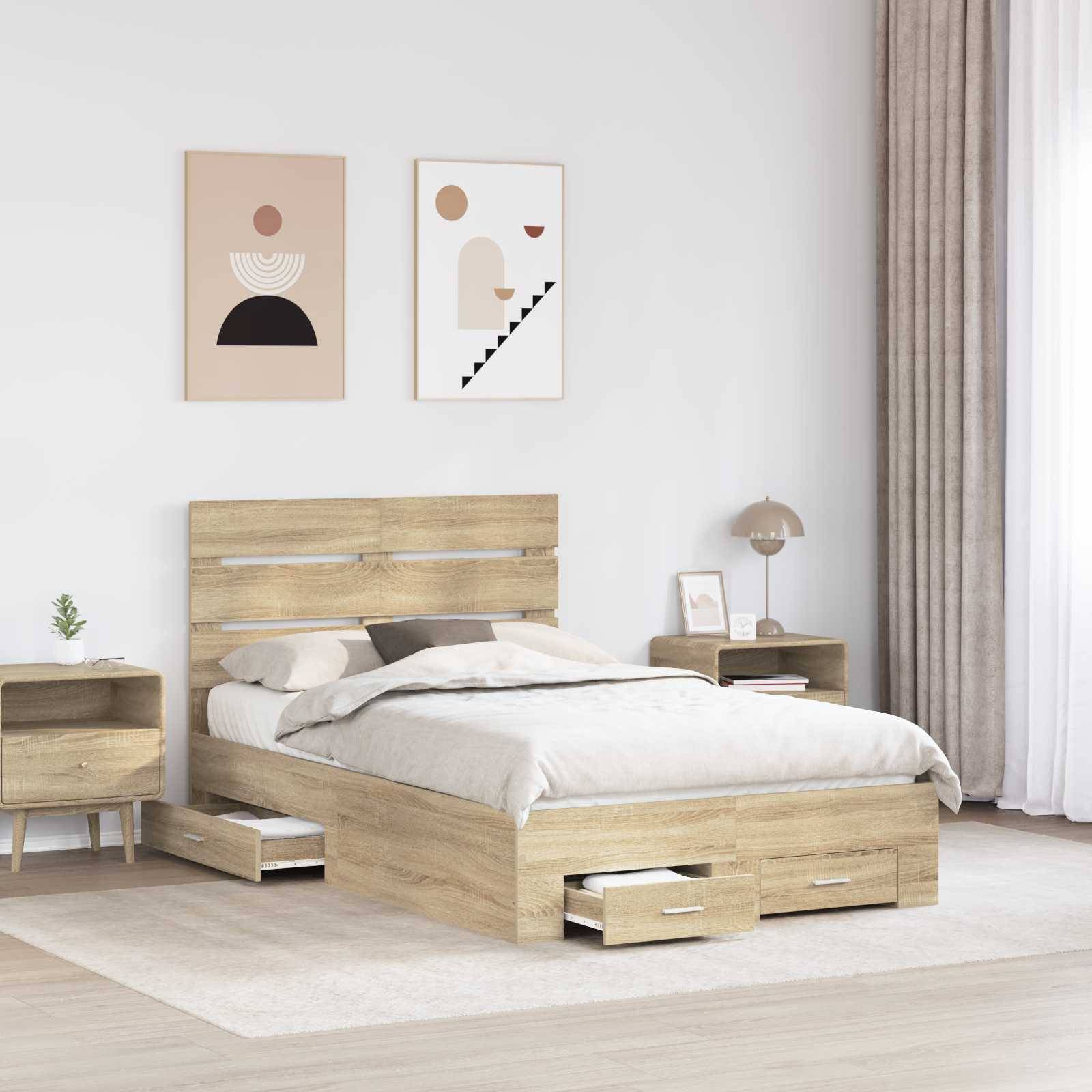 vidaXL Bettrahmen mit Kopfteil Sonoma-Eiche 135 x 190 cm Holzwerkstoff