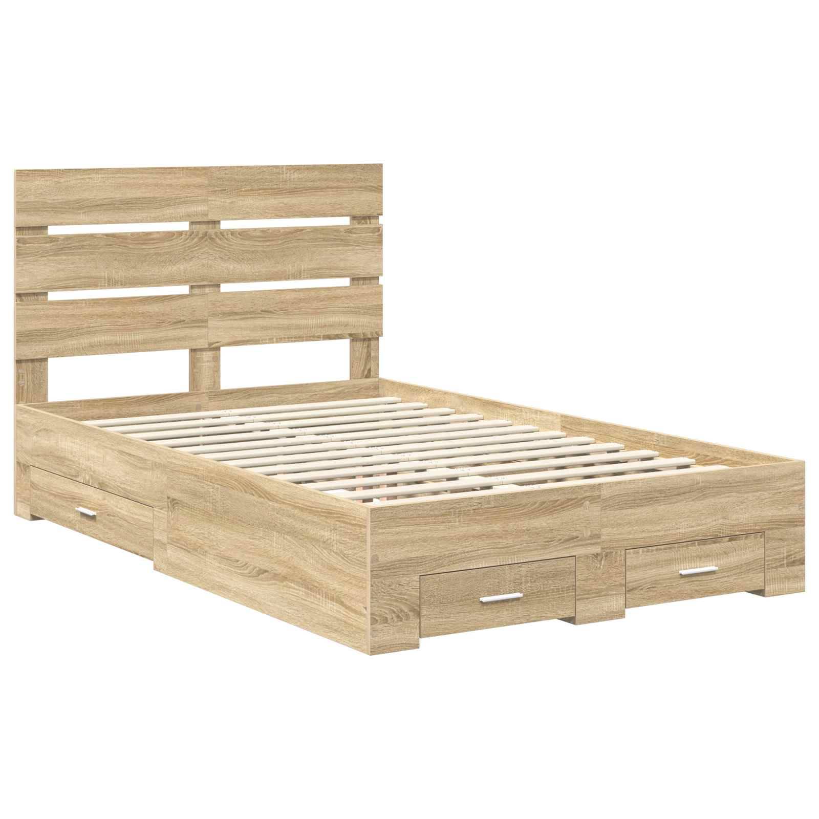 vidaXL Bettrahmen mit Kopfteil Sonoma-Eiche 135 x 190 cm Holzwerkstoff