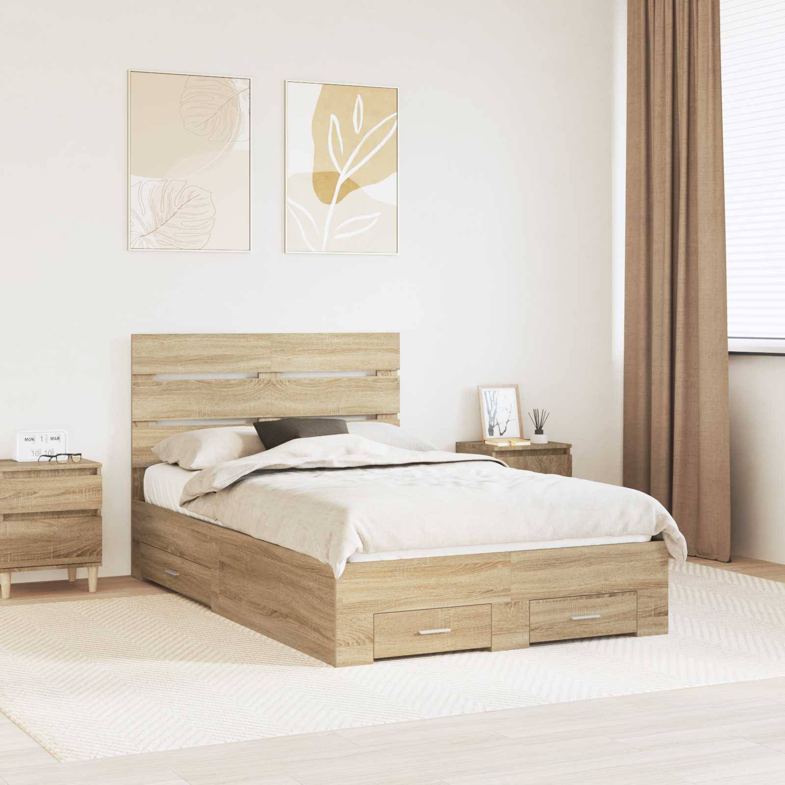 vidaXL Bettrahmen mit Kopfteil Sonoma-Eiche 135 x 190 cm Holzwerkstoff
