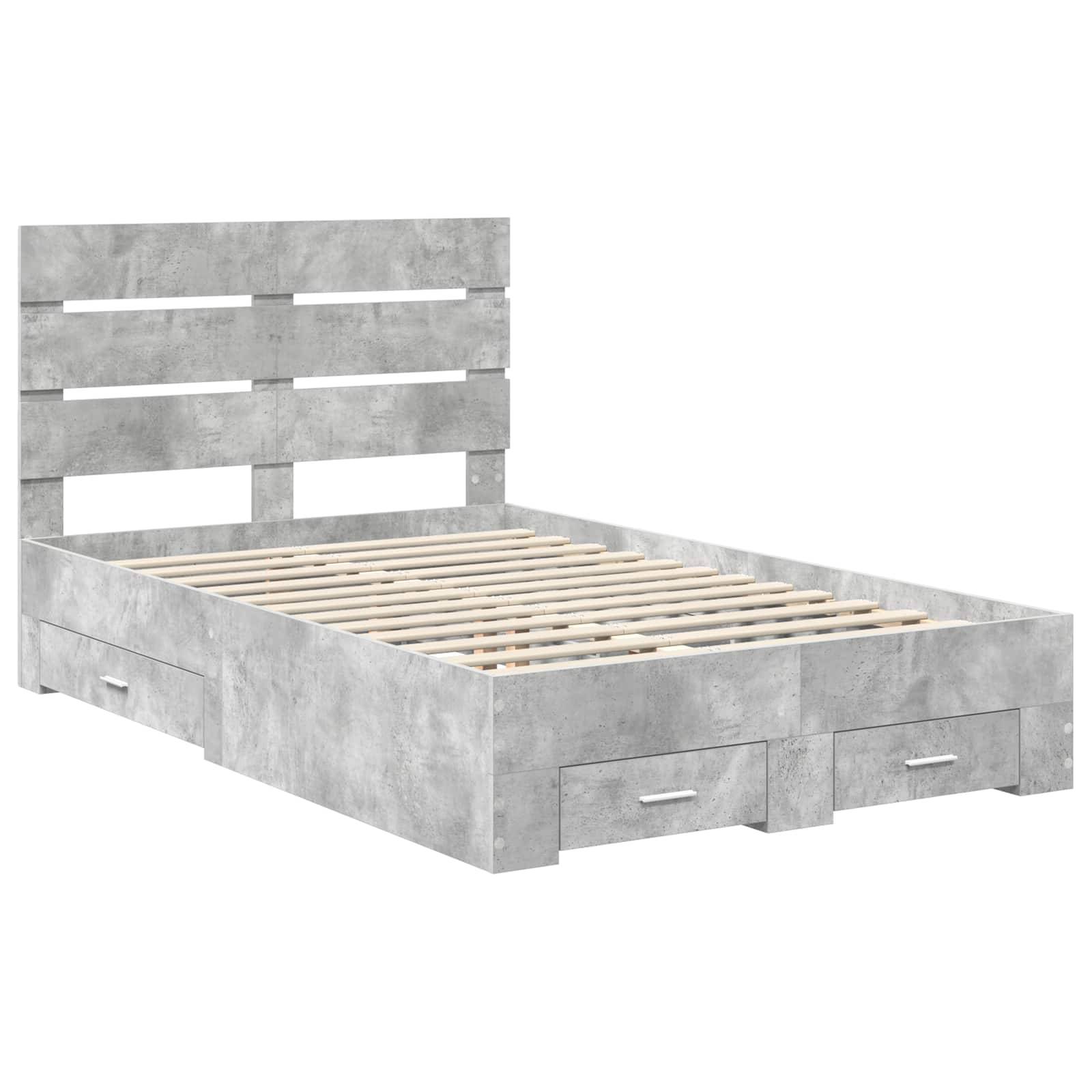 vidaXL Bettrahmen mit Schubladen Beton Grau 135 x 190 cm Holzwerkstoff