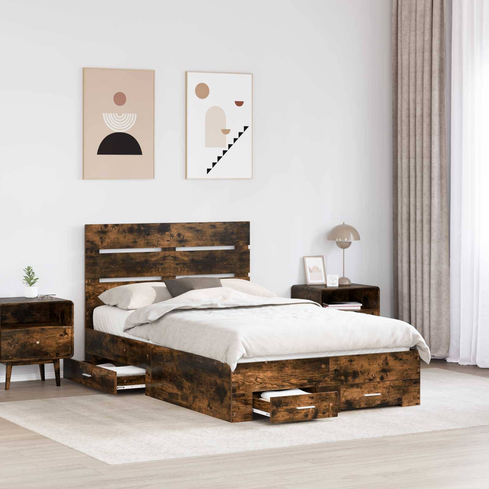 vidaXL Bettrahmen Geräucherte Eiche 120 x 200 cm Holzwerkstoff