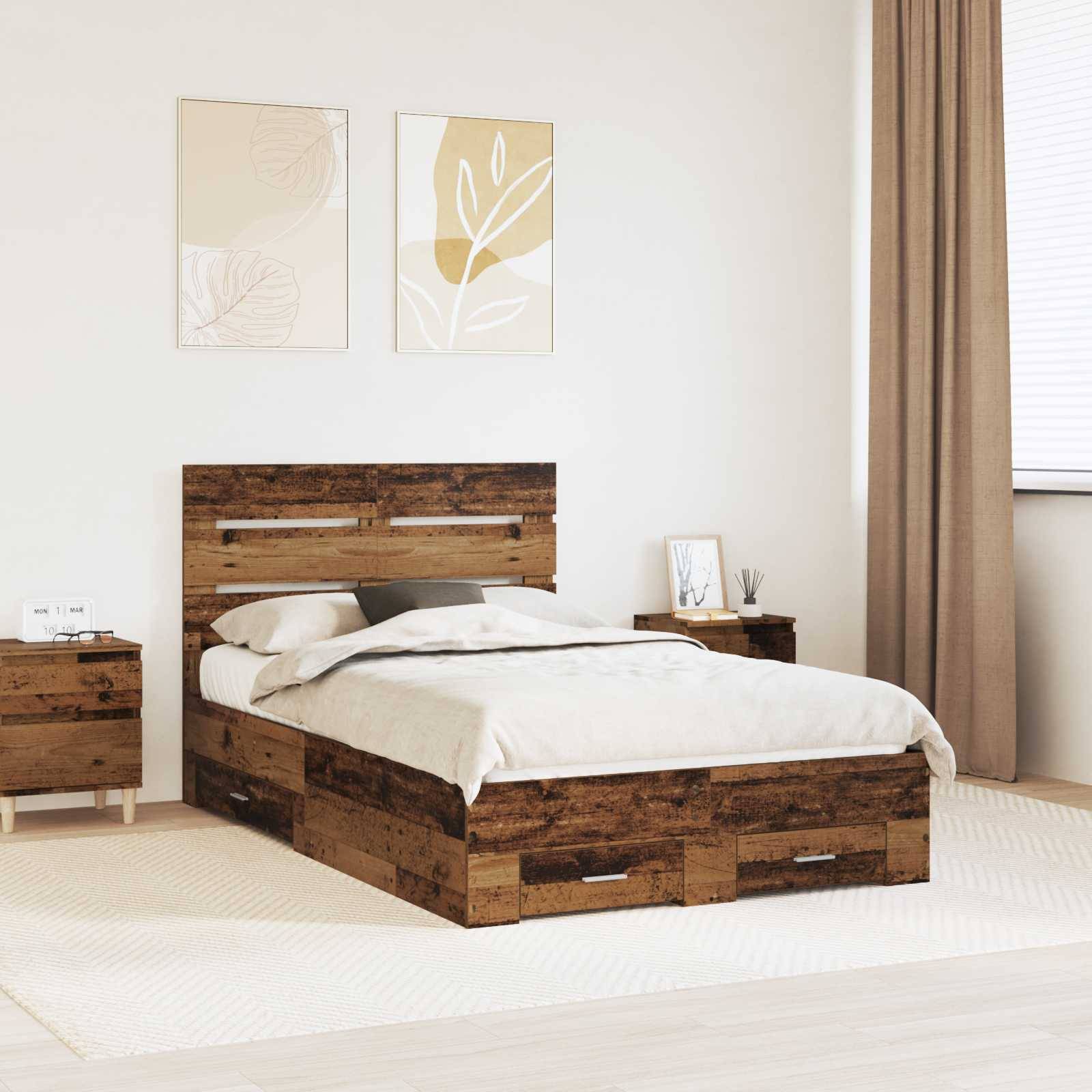vidaXL Bettrahmen mit Schubladen Altholz 120 x 190 cm Holzwerkstoff