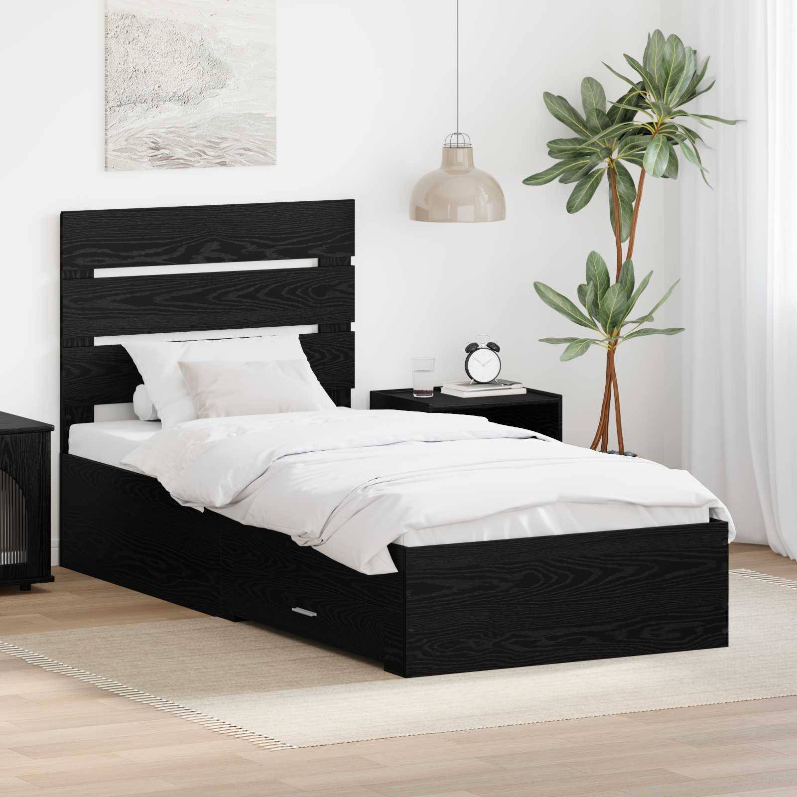 vidaXL Bettrahmen Schwarz Eichen-Optik 100 x 200 cm Holzwerkstoff