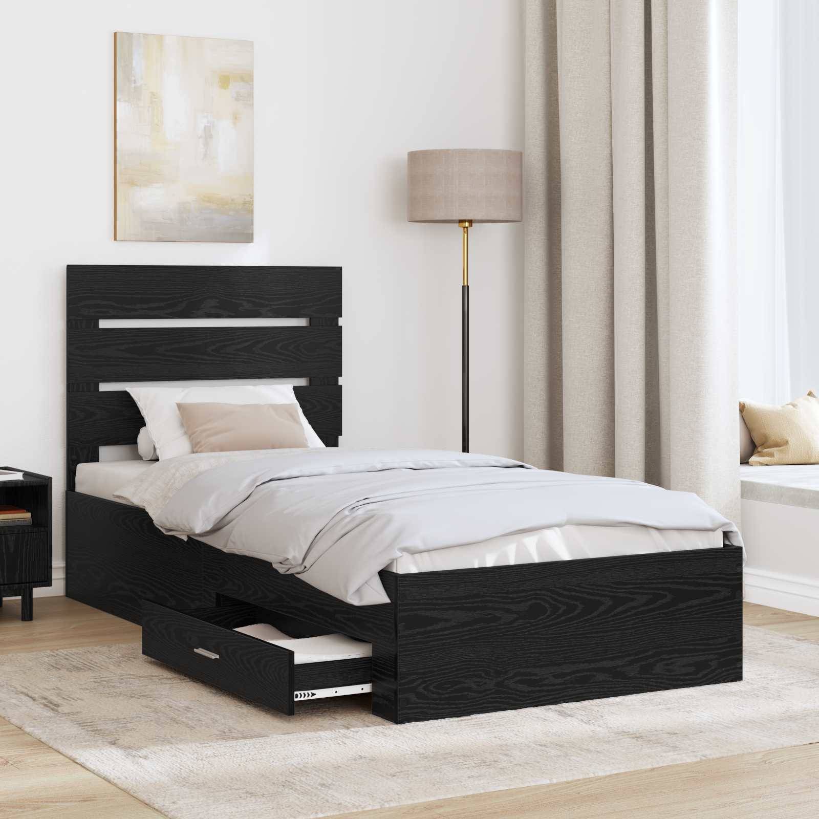 vidaXL Bettrahmen Schwarz Eichen-Optik 100 x 200 cm Holzwerkstoff