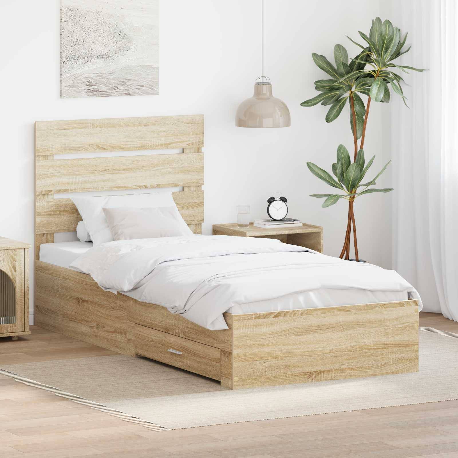 vidaXL Bettrahmen mit Kopfteil Sonoma-Eiche 100 x 200 cm Holzwerkstoff