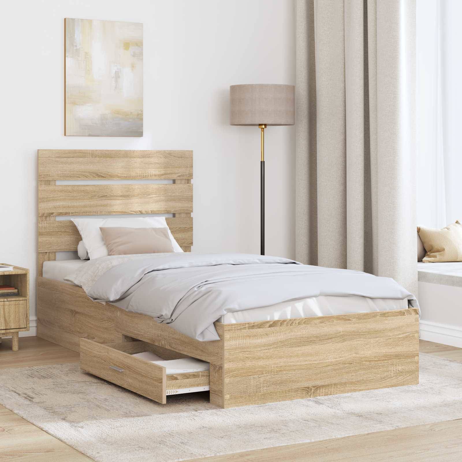 vidaXL Bettrahmen mit Kopfteil Sonoma-Eiche 100 x 200 cm Holzwerkstoff