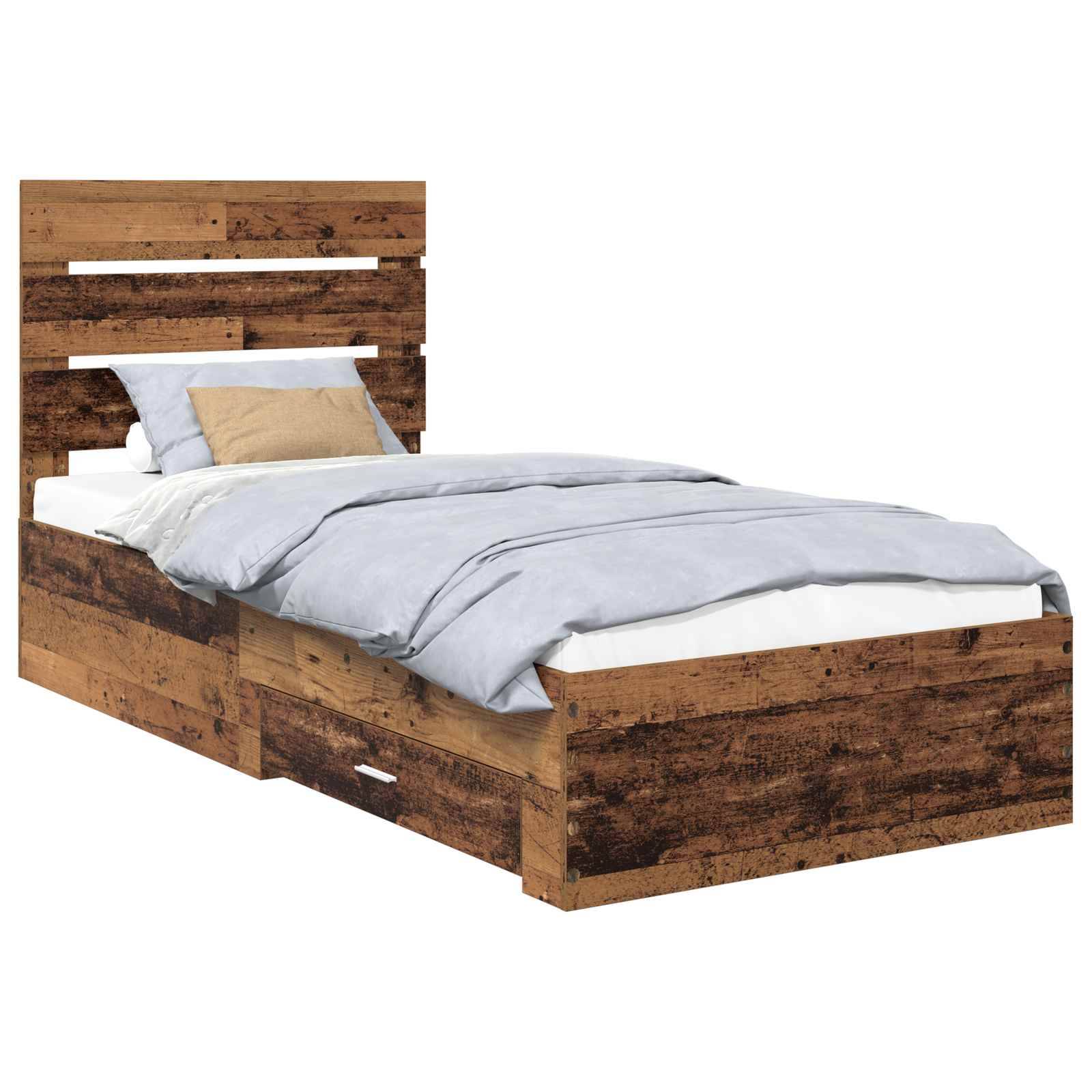vidaXL Bettrahmen mit Schubladen Altholz 90 x 190 cm Holzwerkstoff