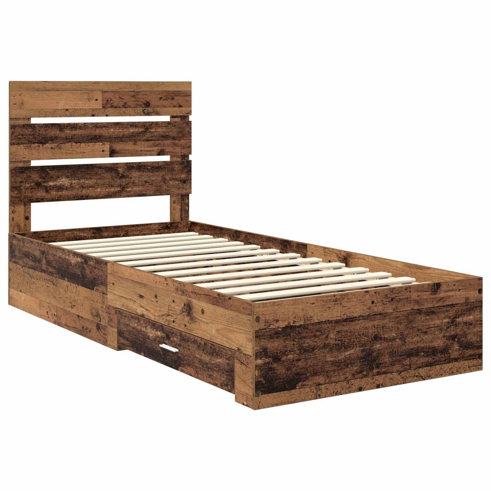 vidaXL Bettrahmen mit Schubladen Altholz 90 x 190 cm Holzwerkstoff